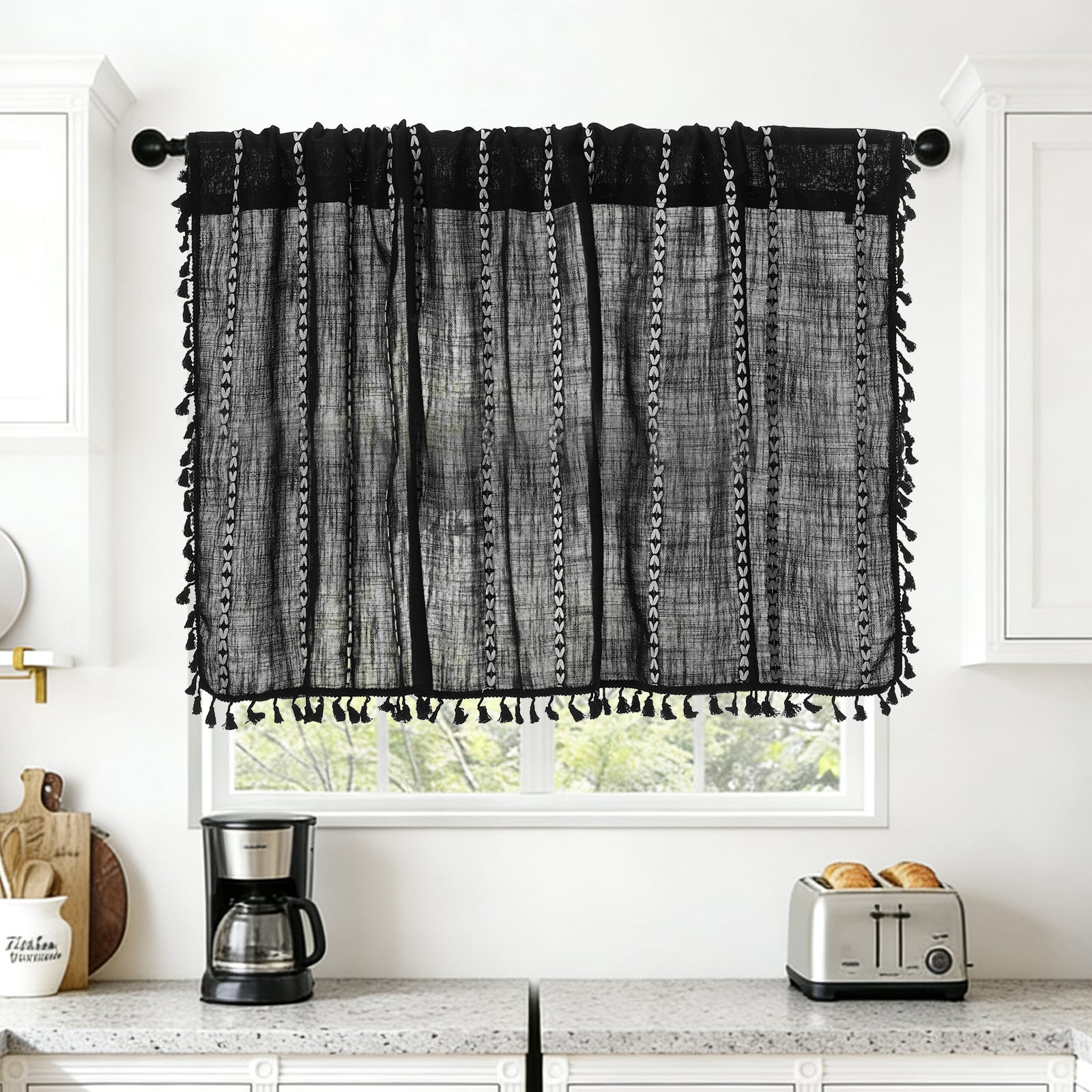"Unique Bargains - Curtain Valances, 24""x52"" Semi Sheer Rod Pocket for Small Windows Living/Bed/Bath/Kitchen, Set of 1 Panel - Black" price history on PriceWatchPro