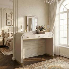 Loheer - Vanity Desk with Flip-Up Mirror 3-in-1 Finish with Two Drawers - Champagne