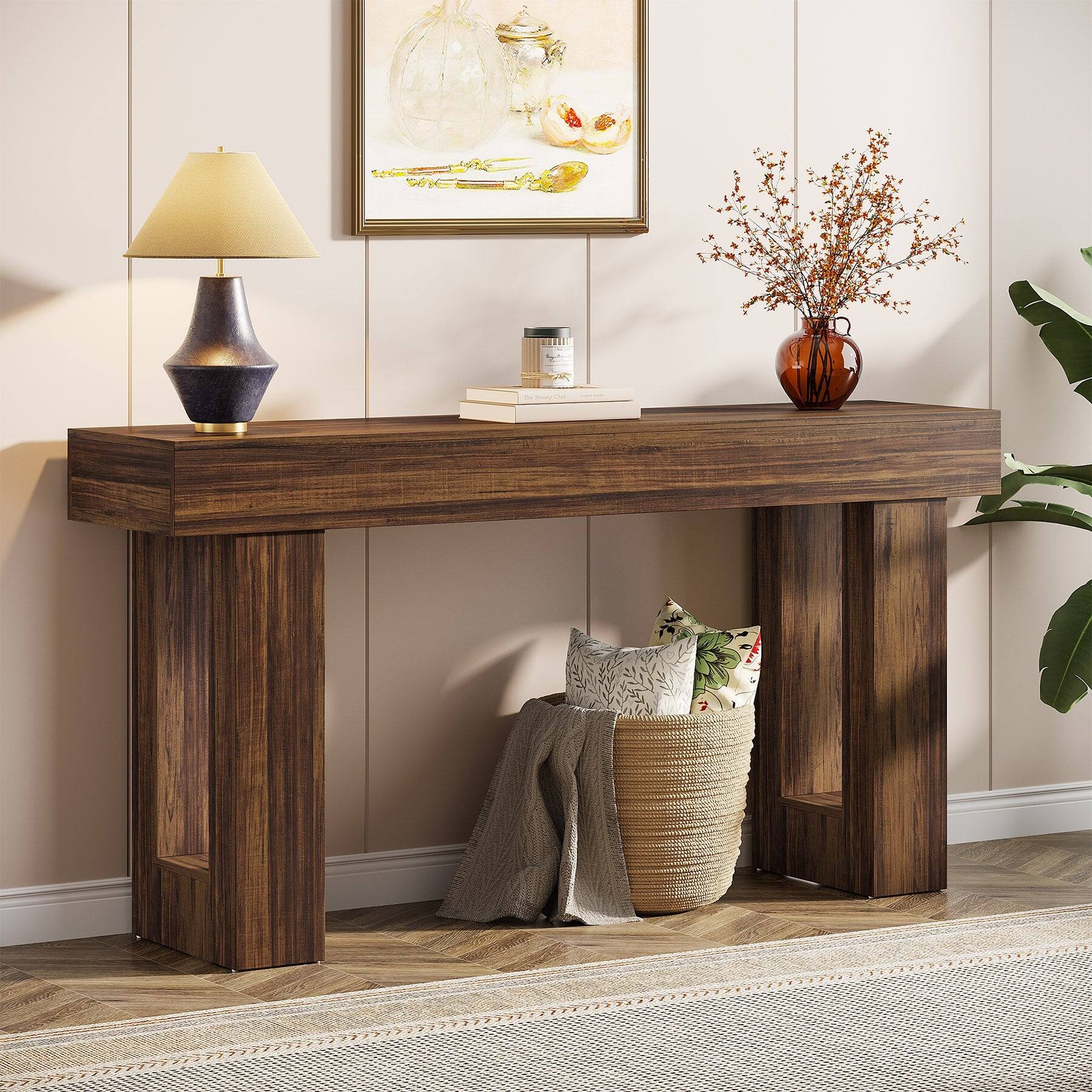 Tribesigns - Console Table with Engineered Wood Construction and Rectangular Top for Entryway, Hallway and Living Room - Brown