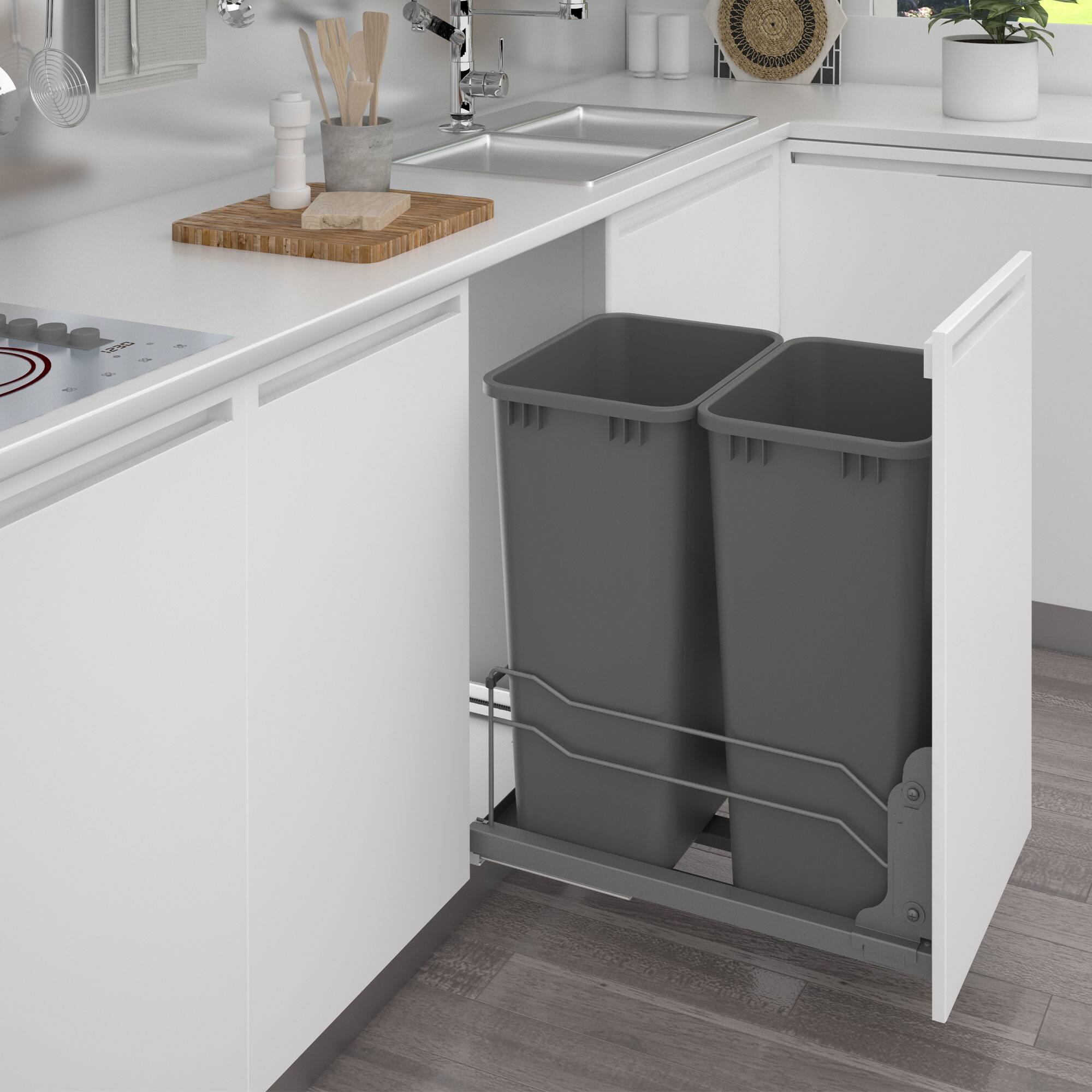 Alt View 10. Rev-A-Shelf - Rev-A-Shelf Double Pullout Trash Can 50 qt. with Soft-close, 53WC-2150SCDM-213 - Orion Gray.