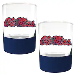 Great American Products - Ole Miss Rebels 2-Pack 14oz. Rocks Glass Set with Silcone Grip - Blue
