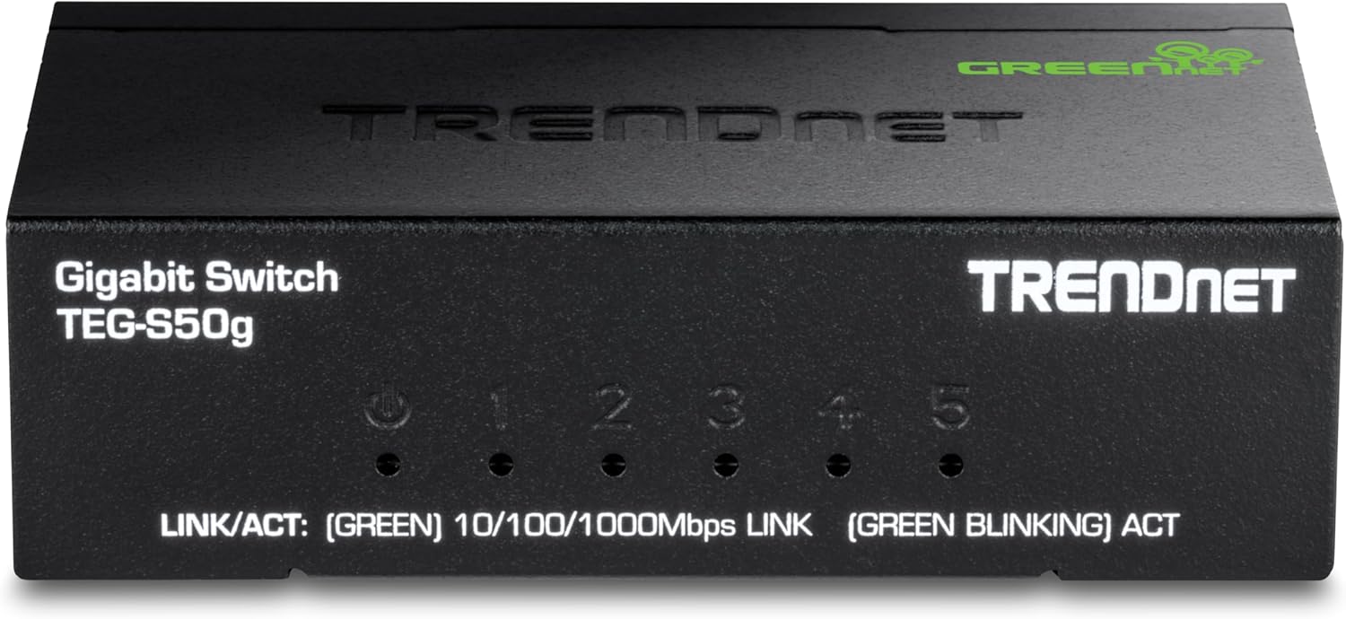 TRENDNET  
GREEN NET  

Gigabit Switch  
TEG-S50g  

1 2 3 4 5  

LINK/ACT: [GREEN] 10/100/1000Mbps LINK [GREEN BLINKING] ACT