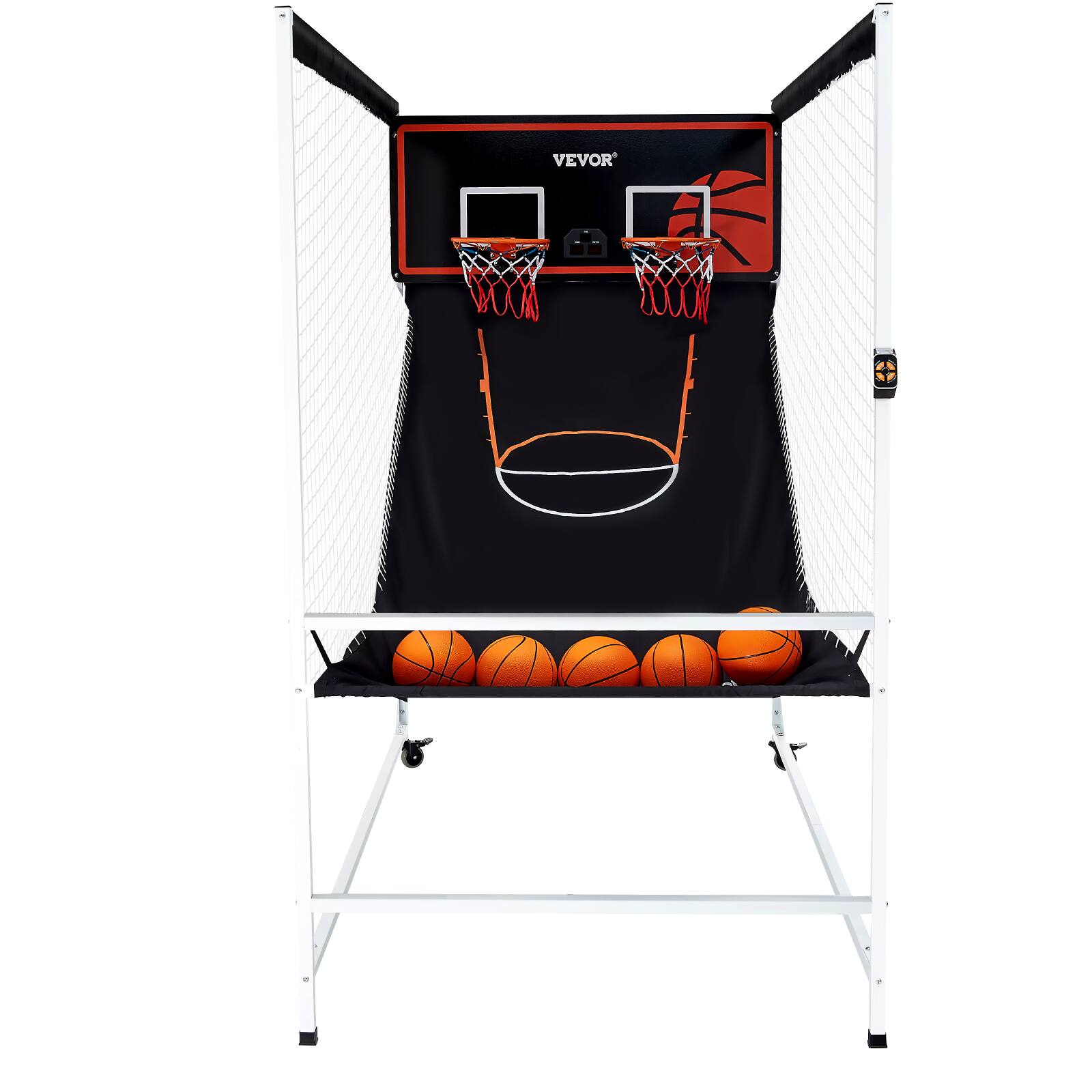 Alt View 5. VEVOR - Arcade Cage Basketball Game, 2 Player Indoor Basketball Game, Home Dual Shot Sport with 5 Balls, 8 Game Modes - Black, White.