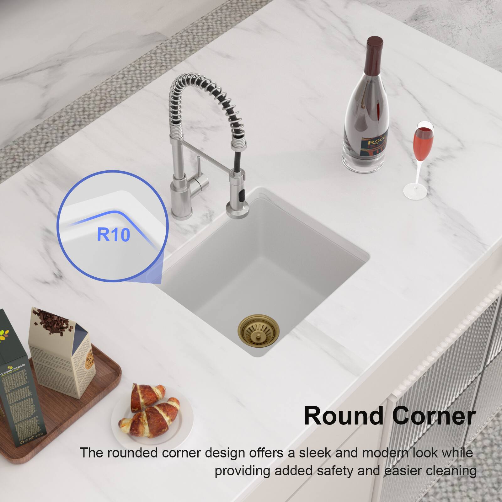 R10 - Round Corner  
The rounded corner design offers a sleek and modern look while providing added safety and easier cleaning.