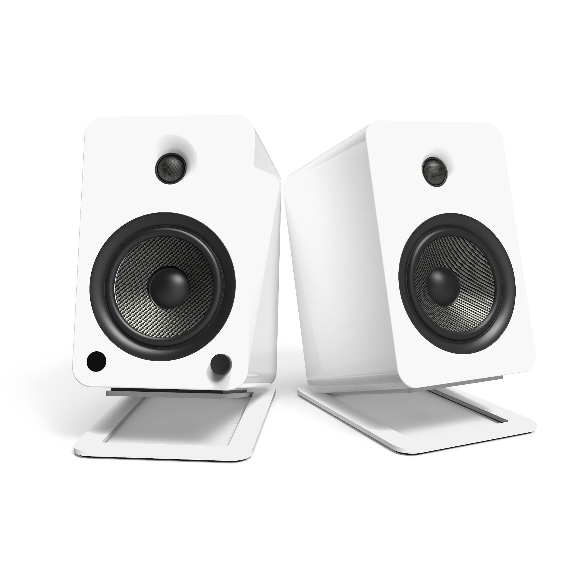 Alt View 4. Kanto - Angled Desktop Speaker Stands for Large Speakers, Pair - White.