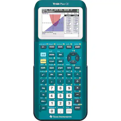 TI-84 Plus CE
NORMAL FLOAT AUTO REAL RADIAN MP
CALC INTERSECT
Y1 = X - 1
Y2 = 2
Intersection X = 3 Y = 2
X Y2
3.0435 2.0435
3.1522 2.1522
3.2609 2.2609
3.3696 2.3696
3.4783 2.4783
3.587 2.587
3.6957 2.6957
3.8043 2.8043
3.913 2.913
4.0217 3.0217
4.1304 3.1304
stat plot f1 tblset f2 format f3 calc f4 table f5 graph
y= window zoom trace
2nd mode del
A-lock link list
alpha x,T,θ,n
math apps
matrix D sin' E cos' F tan' G