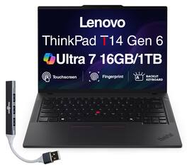 Lenovo - Upgraded - ThinkPad T14 Touchscreen Laptop 14.0 WUXGA Display (Ultra 7-255U, 16GB, 1TB SSD, Win 11 Pro) w/USB Hub - Black