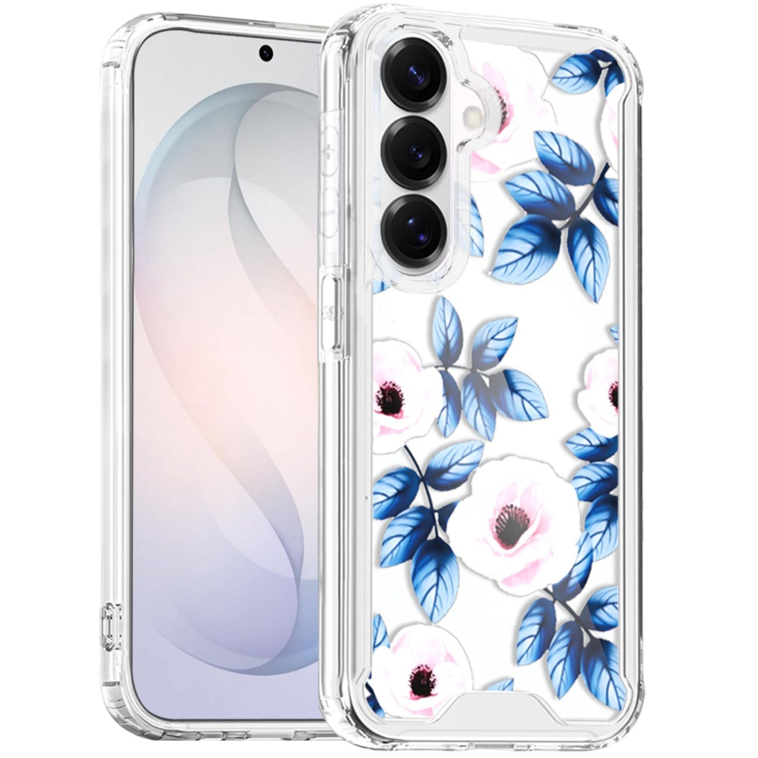 Angle. Kitcheniva - Cute Print Design On Clear TPU Cover Plus Tempered Glass For Samsung S26 FE Florals - Multicolor.