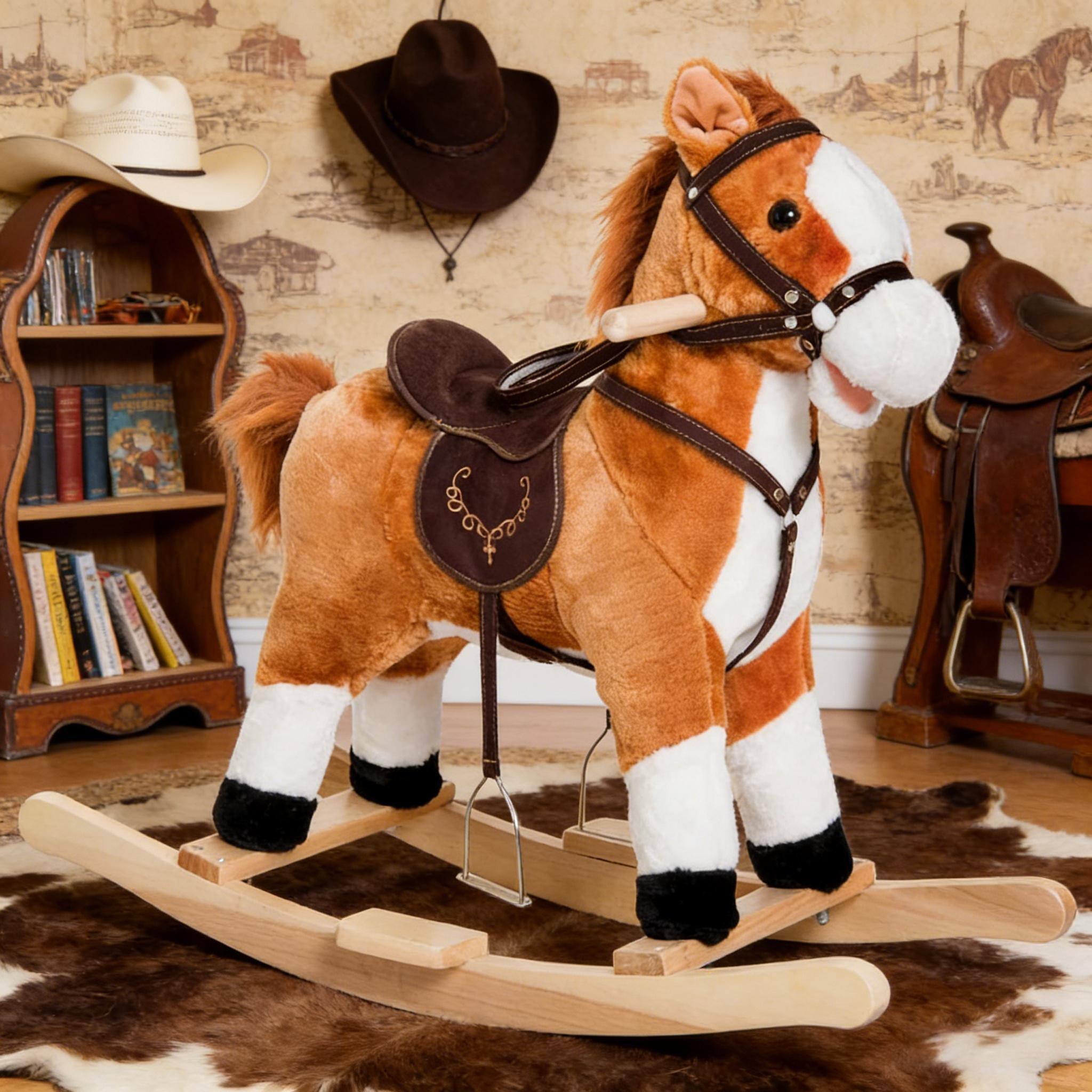Alt View 1. Siljoy - Kids Plush Rocking Horse Toy with Sounds, Soft Ride‑On, 88lb Load, Developmental, Ages 3+ - Brown.