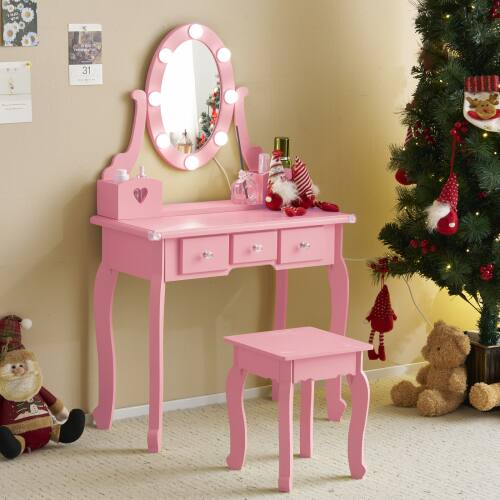 Alt View 7. Winado - Little Kids Girls Vanity Table Set Makeup Dressing Desk with Stool & Mirror with 3 Drawers for Christmas Birthday Gift - Pink.
