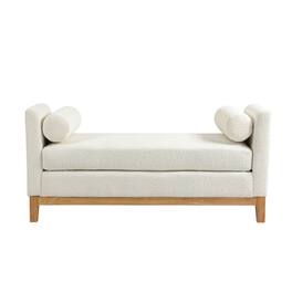 Ropilly - Boucle Upholstered End of Bed Bench with Bolster Pillows & Wood Legs for Bedroom Entryway - Ivory