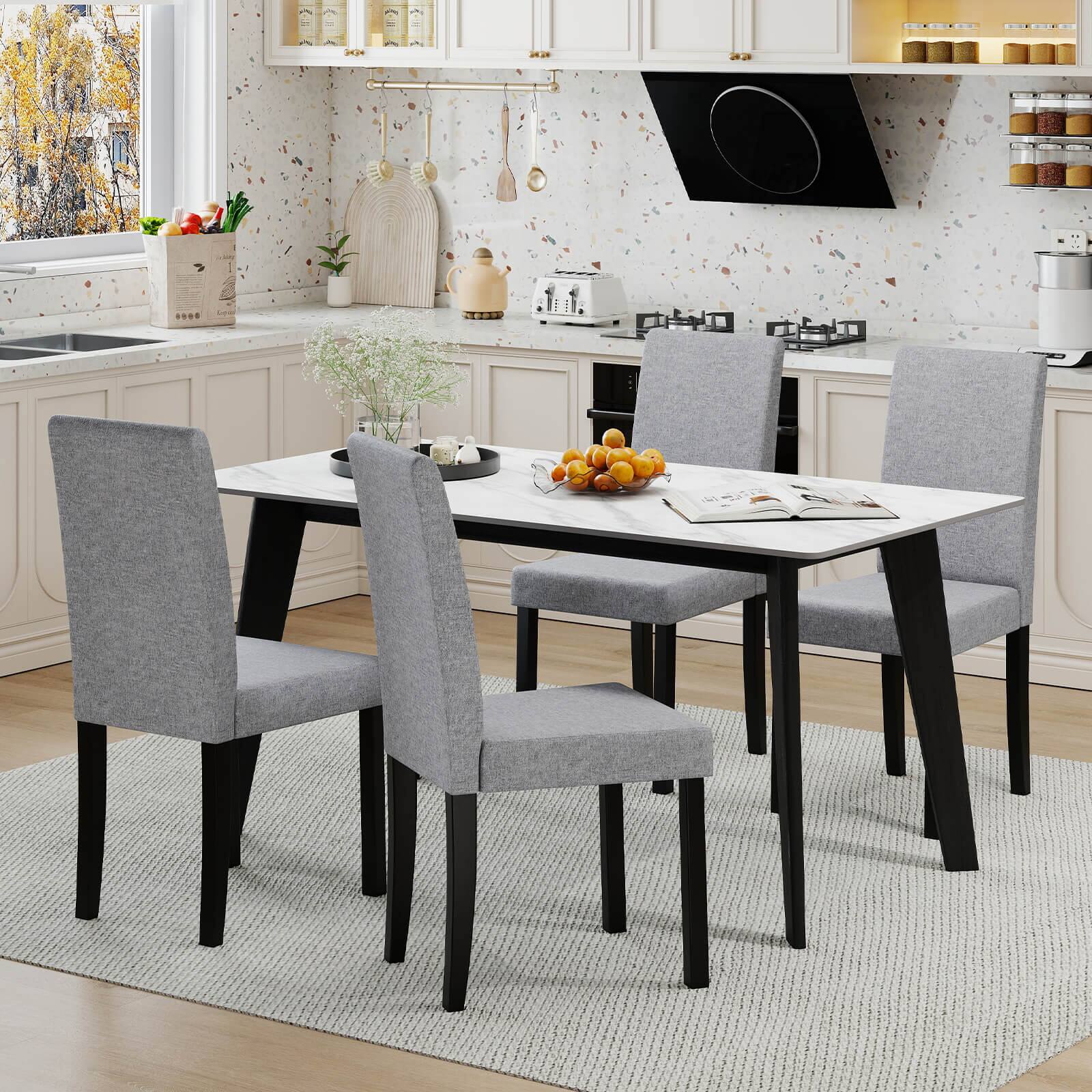 Alt View 4. Costway - Costway Dining Chair Set of 2 Fabric Upholstered Rubber Wood Legs Side Armless - Gray.