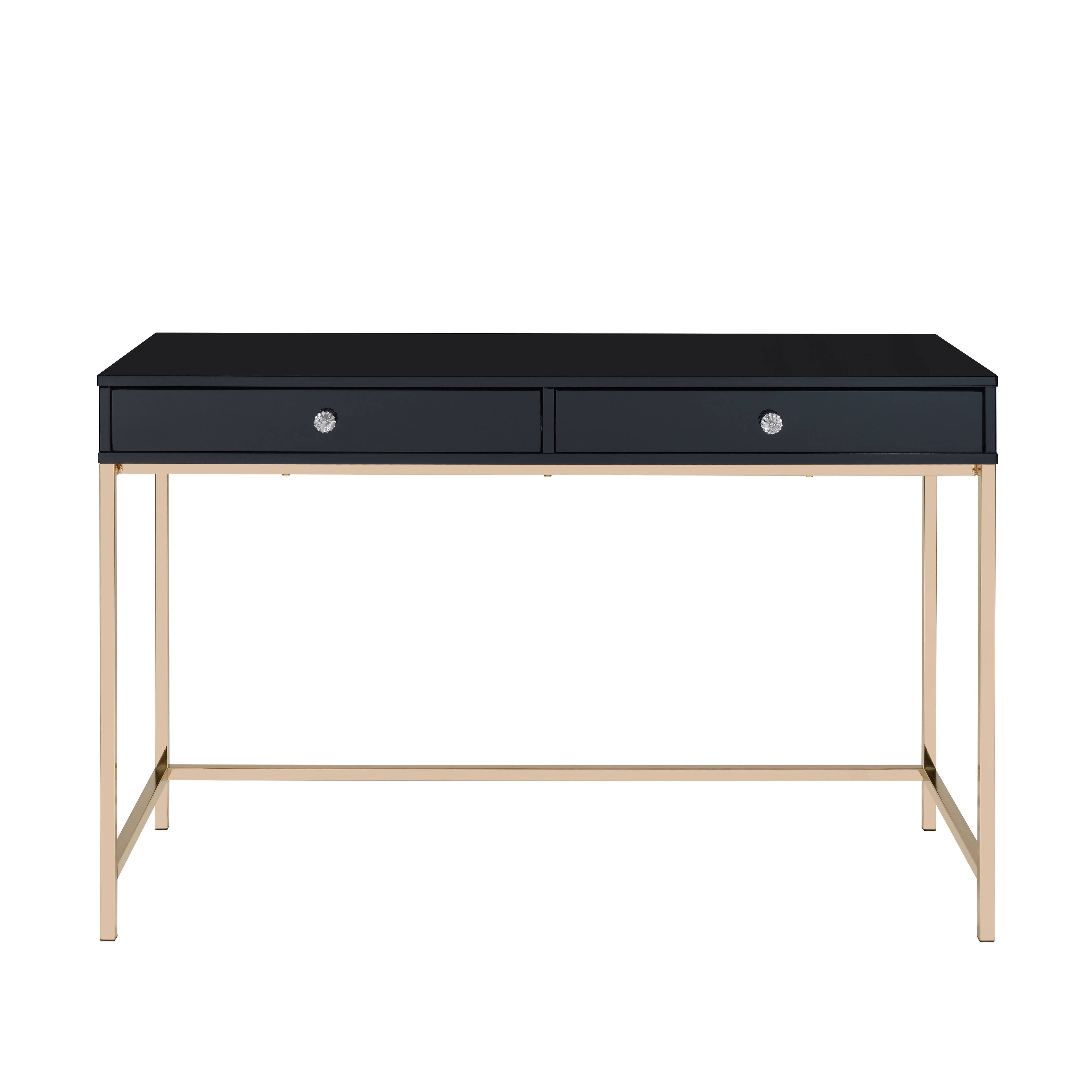 Alt View 1. APRILSOUL - Black High Gloss Gold Finish Writing Desk - Black.