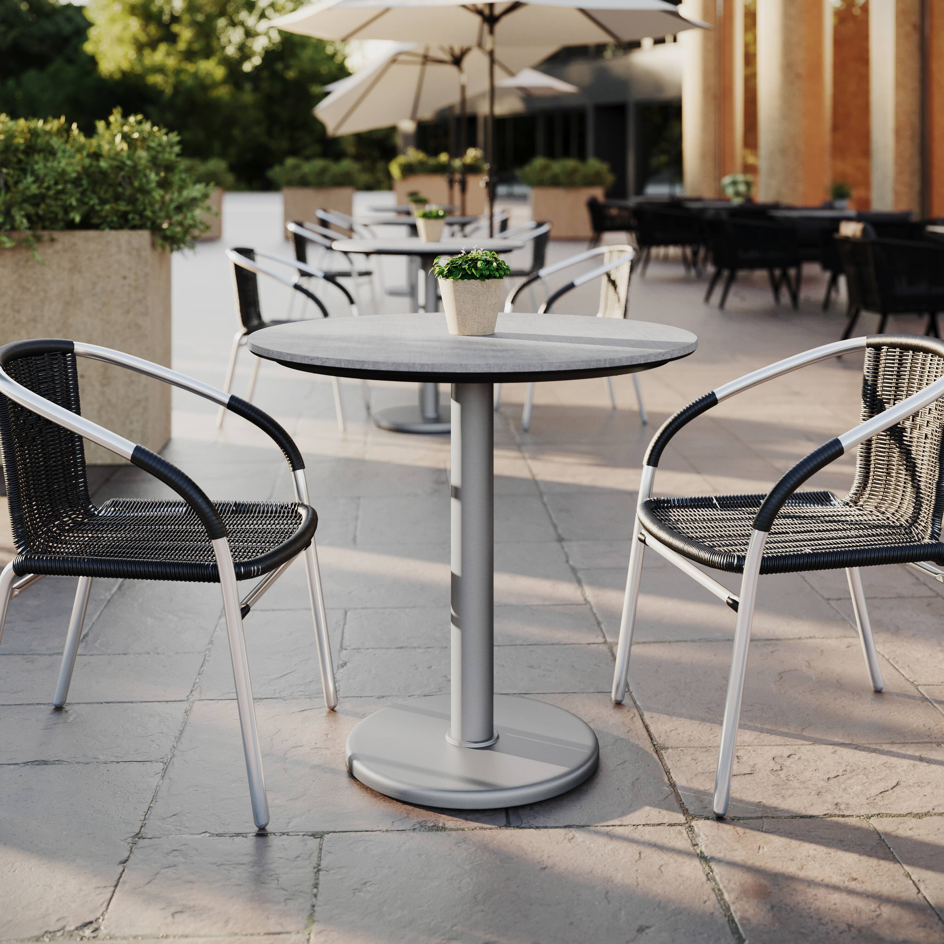 Alt View 1. Emma + Oliver - PureShield Indoor Outdoor Tabletop with Seam-Free Surface Innovation and Cast Iron Bistro Table Base - Gray Faux Concrete/Silver Base.