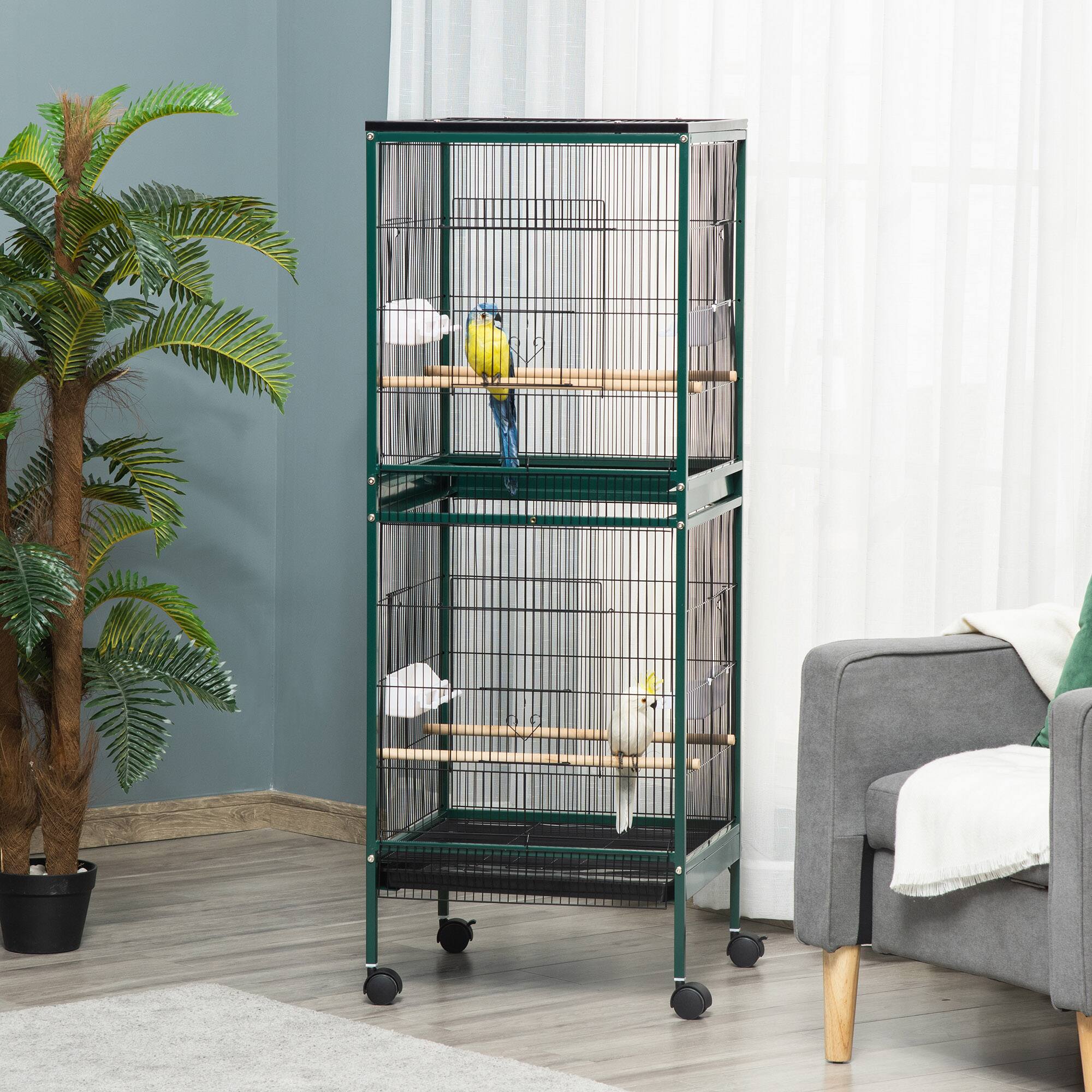 Angle. Pawhut - Large Bird Cage with 1.7 ft. Width for Wingspan, Bird Aviary Indoor with Multi-Door Design, Fit for Canary, Conure.
