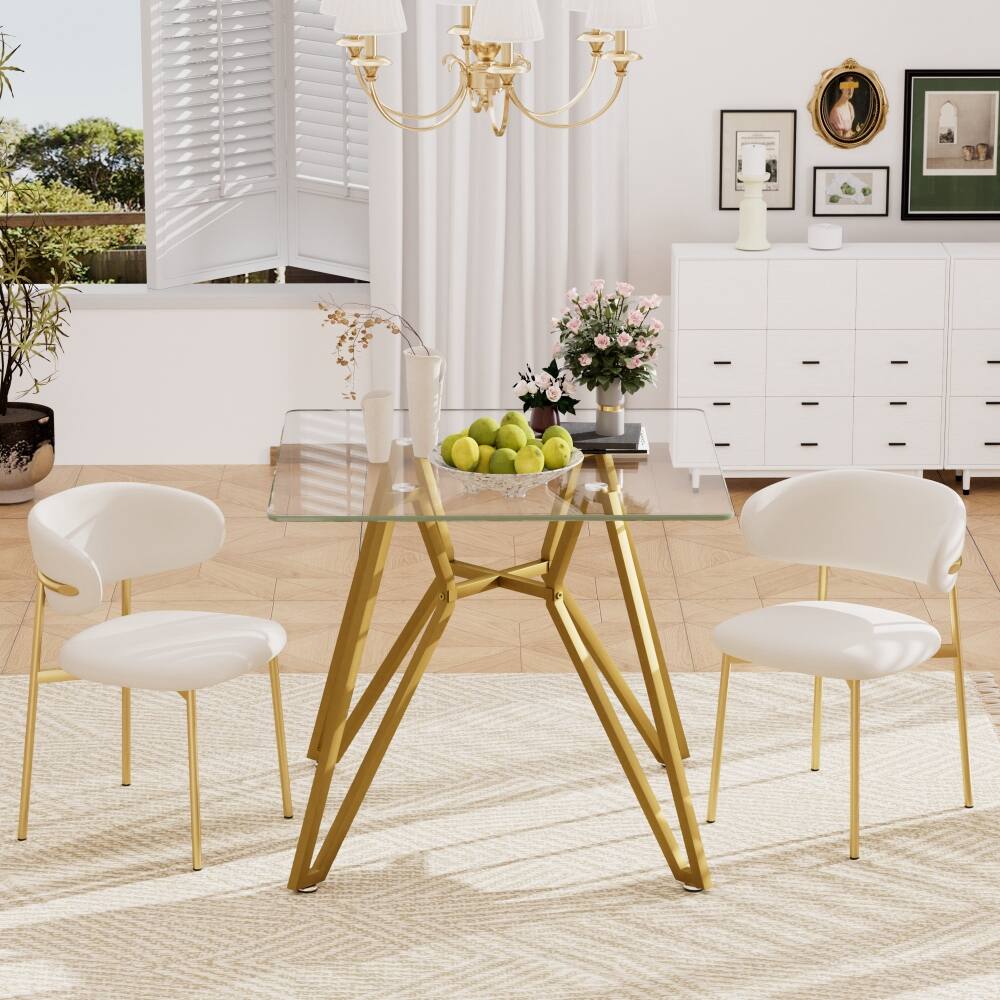 Front. Lirago - Rectangular Tempered Glass Dining TableSpace Saving for 2-4 People Gold 30.3"H x 35.4"D x 35.4"W - Clear.