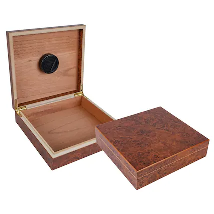 Front. Prestige - Portable Travel Cigar Humidor (Burl) - Burl Finish.