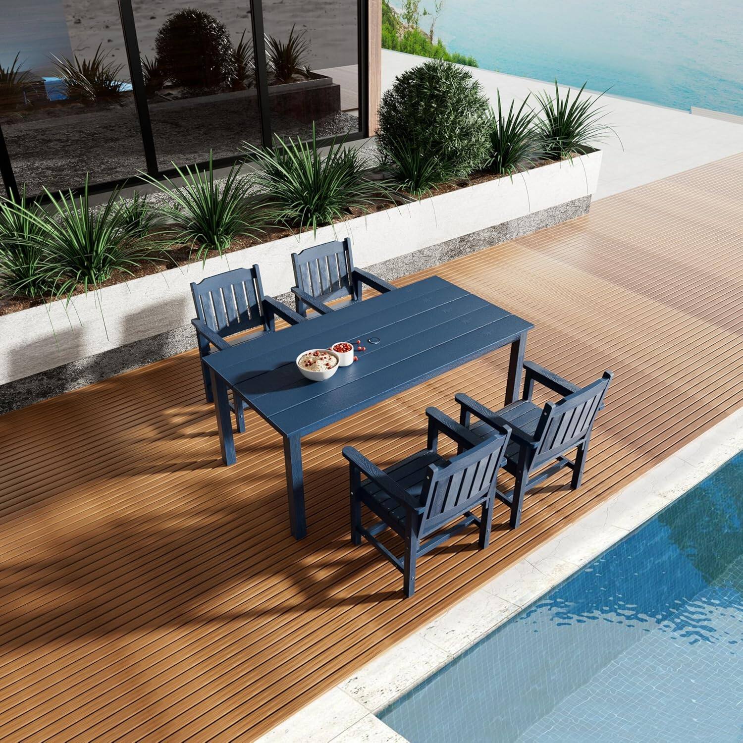 Alt View 1. Fortune Candy - Poly Lumber Patio Dining Chair Set of Two, HIPS Outdoor Ladder Back Chair, Weather Resistant (Navy Blue, 2 Piece) - Navy Blue.