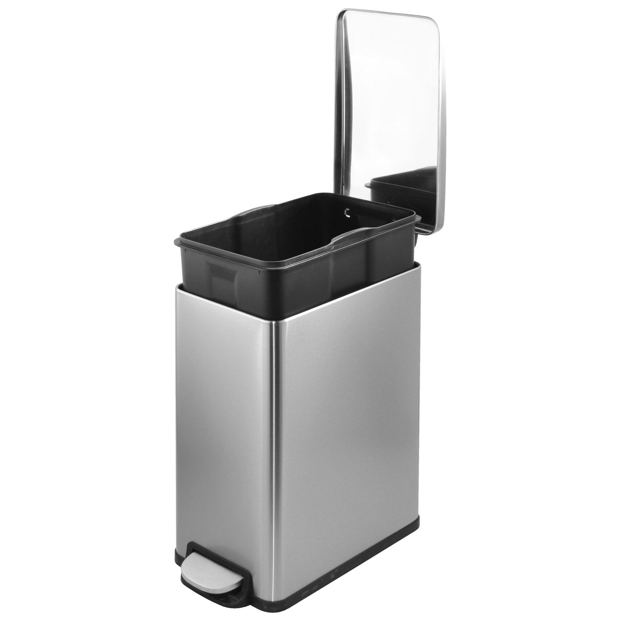 Back. Innovaze - 11.9 Gal./ 45 Liter  Slim Stainless Steel Step-on kitchen Trash Can - Silver.