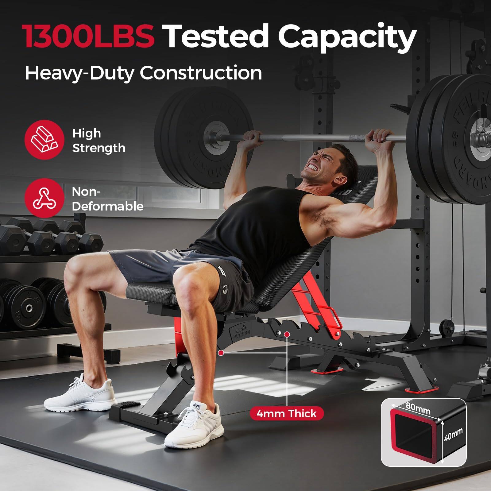 1300LBS Tested Capacity  
Heavy-Duty Construction  
- High Strength  
- Non-Deformable  
4mm Thick  
80mm x 40mm
