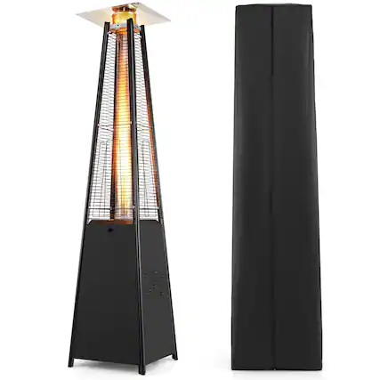 Front. Costway - Costway 45000 BTU Pyramid Patio Heater with Zippered Cover,Triple Safety Protection,Wheels - Black.