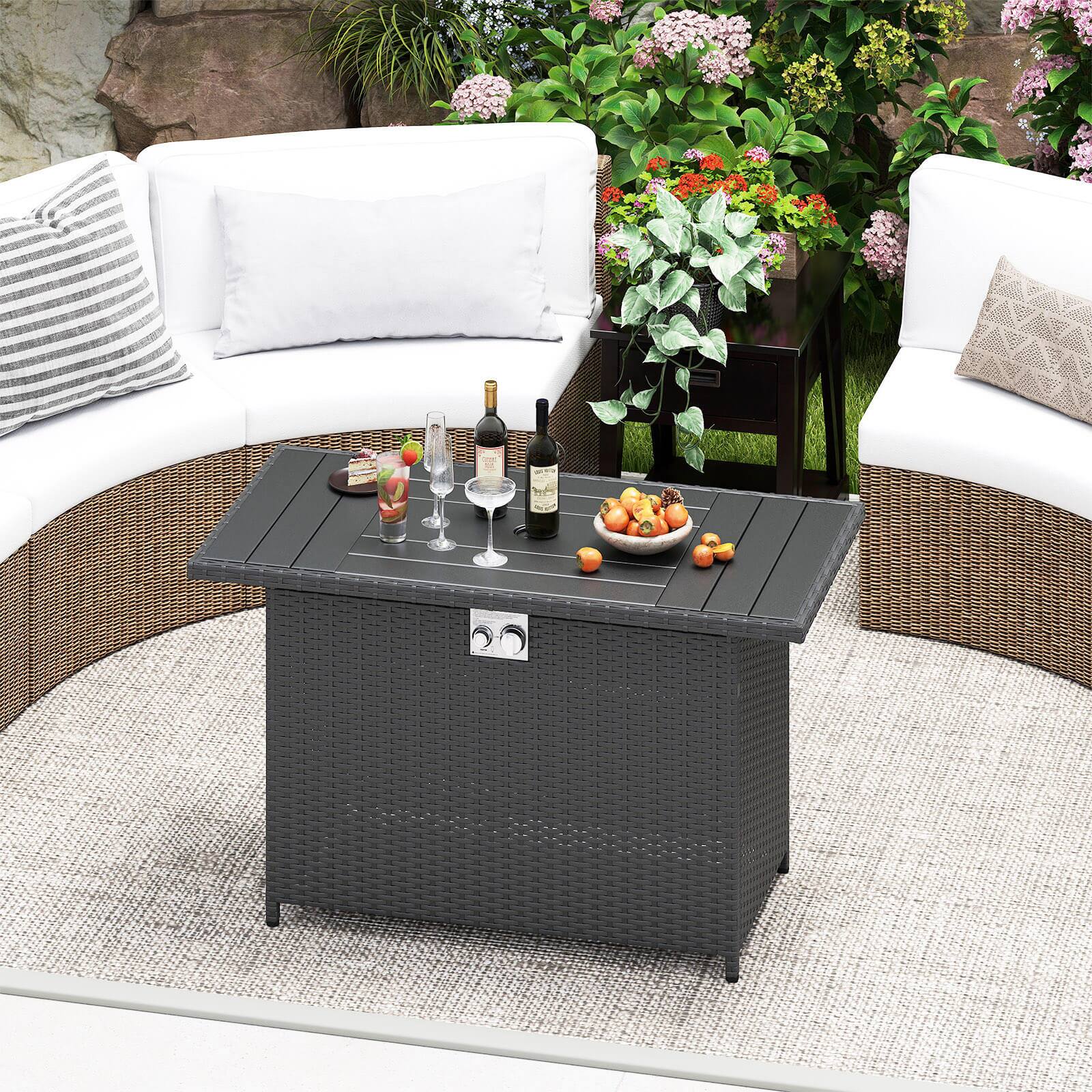Alt View 3. Costway - Costway 44.5" Propane Fire Pit Table with Metal Slatted Tabletop & Stainless Steel Burner - Black.