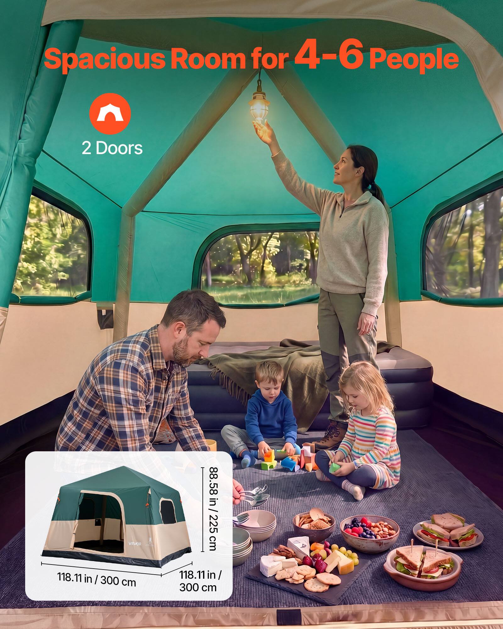Spacious Room for 4-6 People  
2 Doors  
88.58 in / 225 cm  
118.11 in / 300 cm  
118.11 in / 300 cm