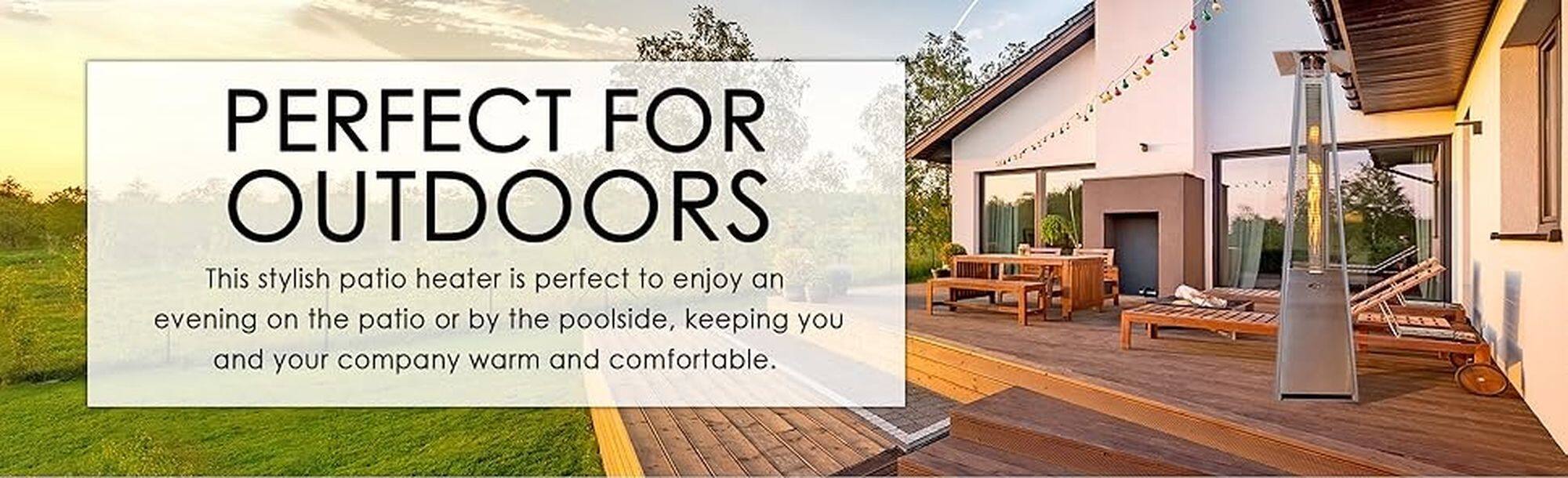 This stylish patio heater is perfect for enjoying an evening on the patio or by the poolside, keeping you and your company warm and comfortable.