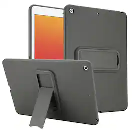 Dteck - Shockproof Case for Apple iPad (9th Generation) 10.2" 2021, Slim Leather Texture Protective Cover with Folding Kickstand - Gray
