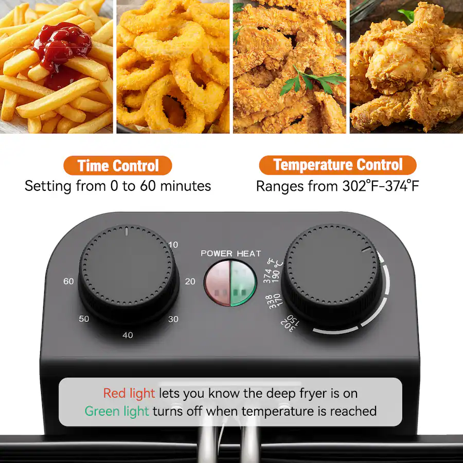 Breezary 5L Deep Fryer with 3 Baskets, 1700W Electric Fryer with Timer ...