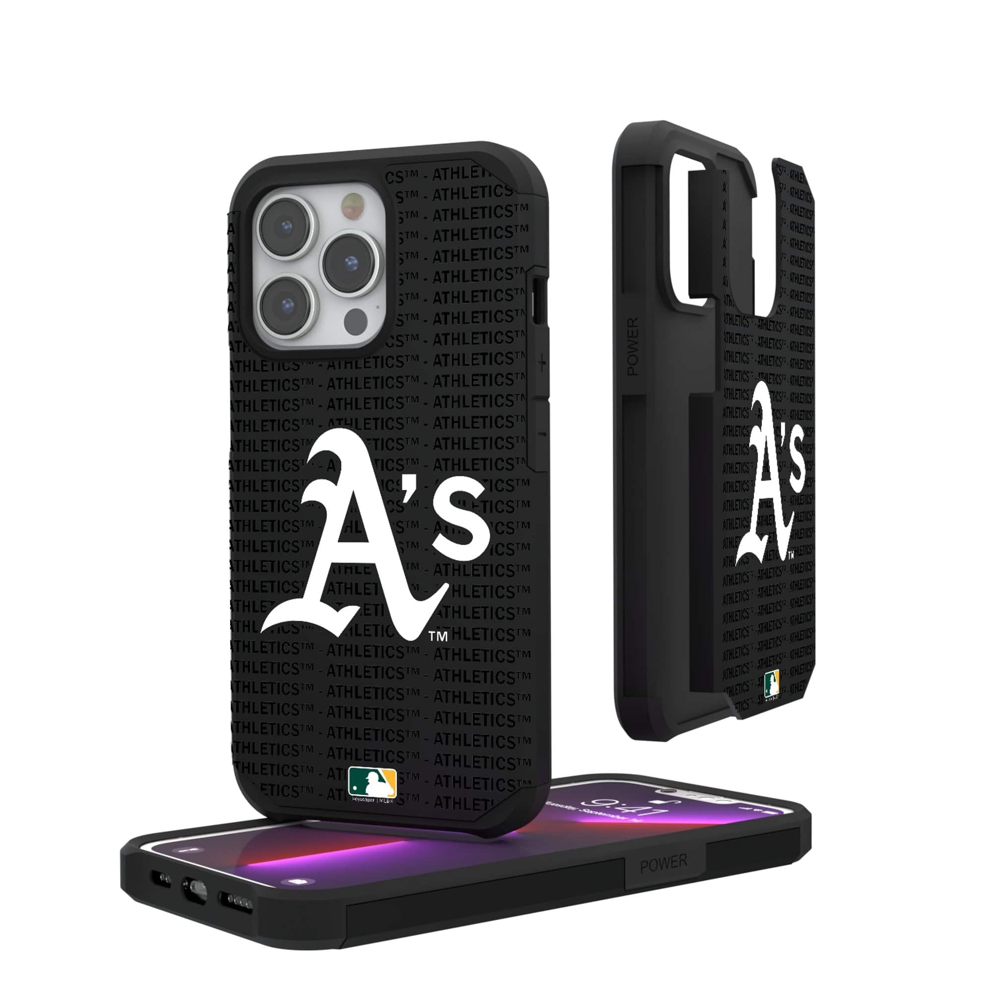 Keyscaper - MLB - Athletics iPhone Text Backdrop Rugged Case - 15 - Multicolor