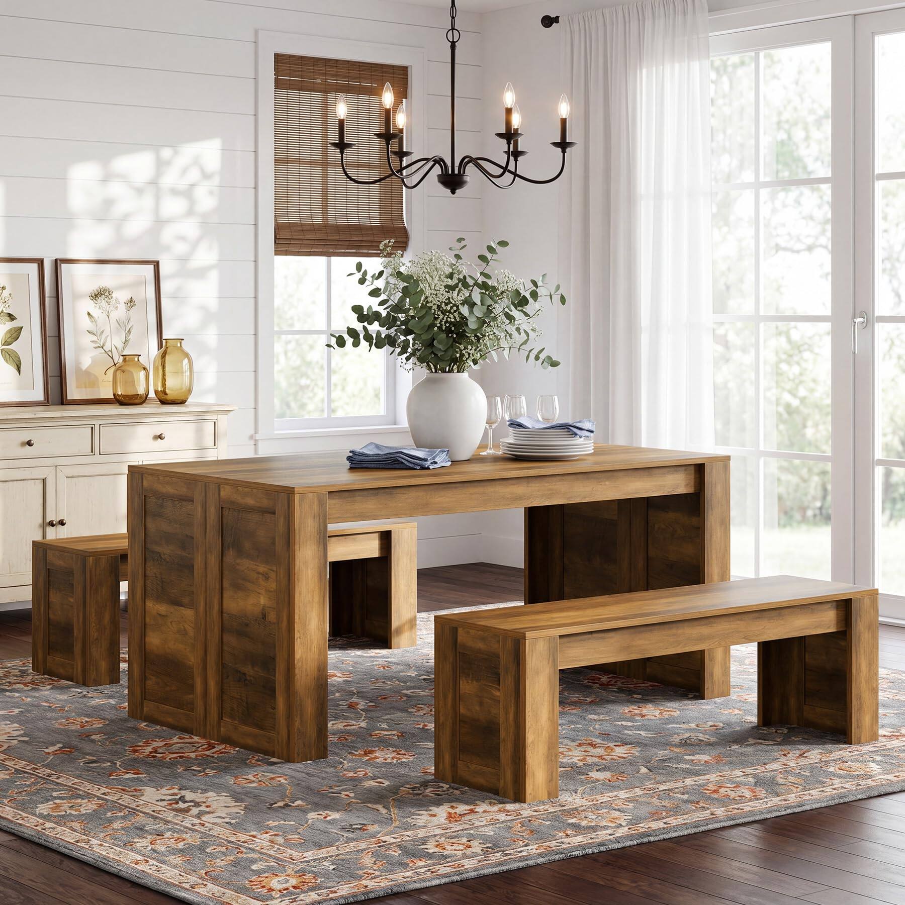 Tribesigns Farmhouse Dining Table Set for 4 6 Rustic Brown - Best Buy