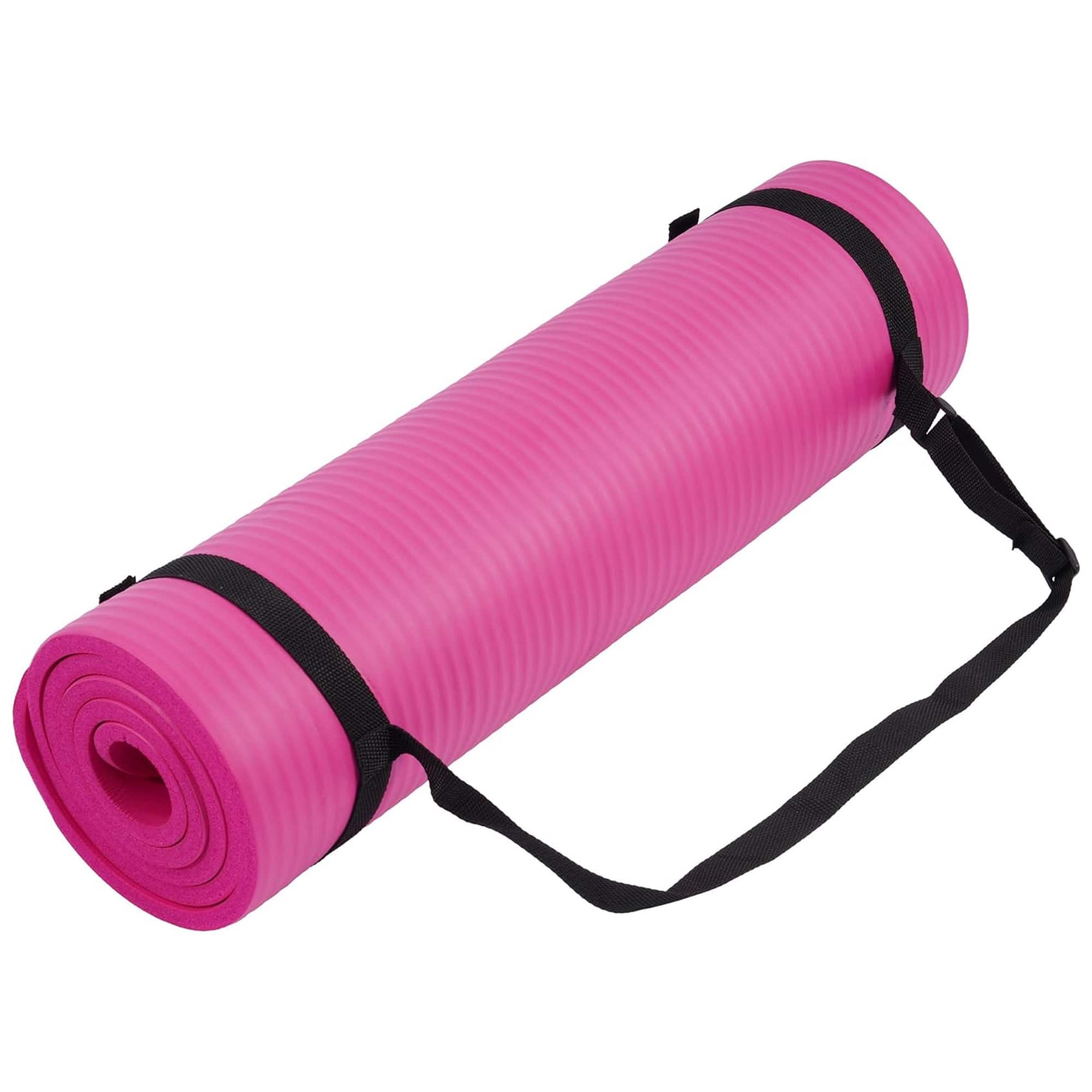 Fitvids - 1/2-Inch Thick High Density Exercise Yoga Mat, Carrying Strap - Pink