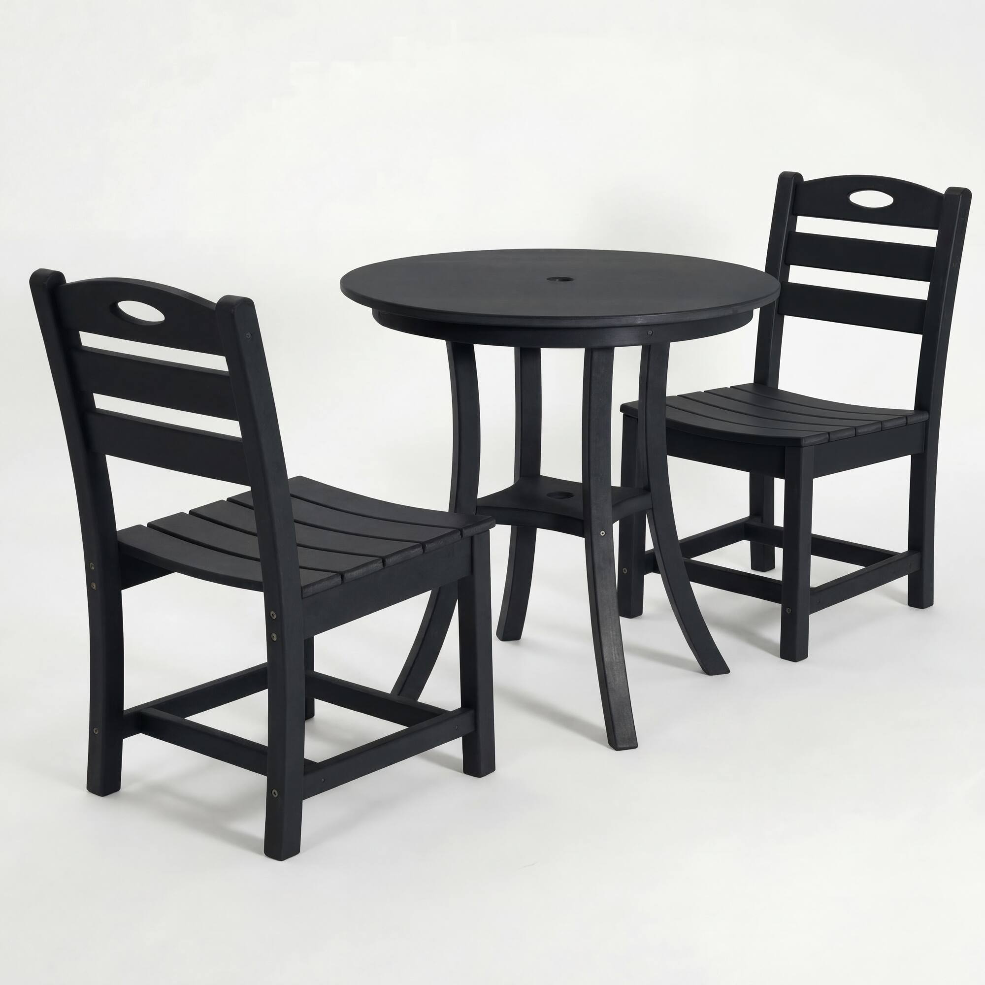 Back. Boyel Living - 3-Piece HDPE Patio Bistro Set with Round Table and 2 Chairs - Black.