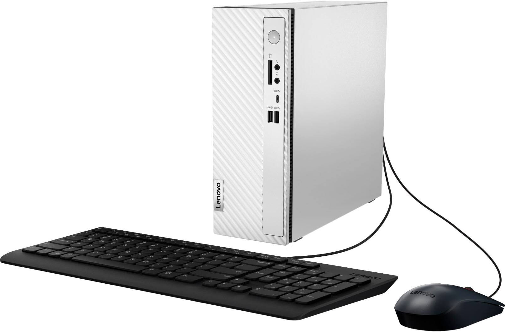 Lenovo computer with a keyboard and mouse.