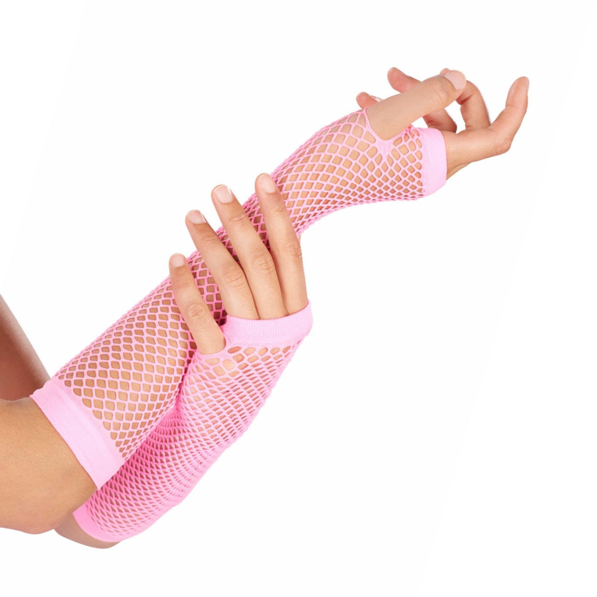 Front. Orion Costumes - Neon Fishnet Gloves Pink Pink Costume Accessory - Pink.