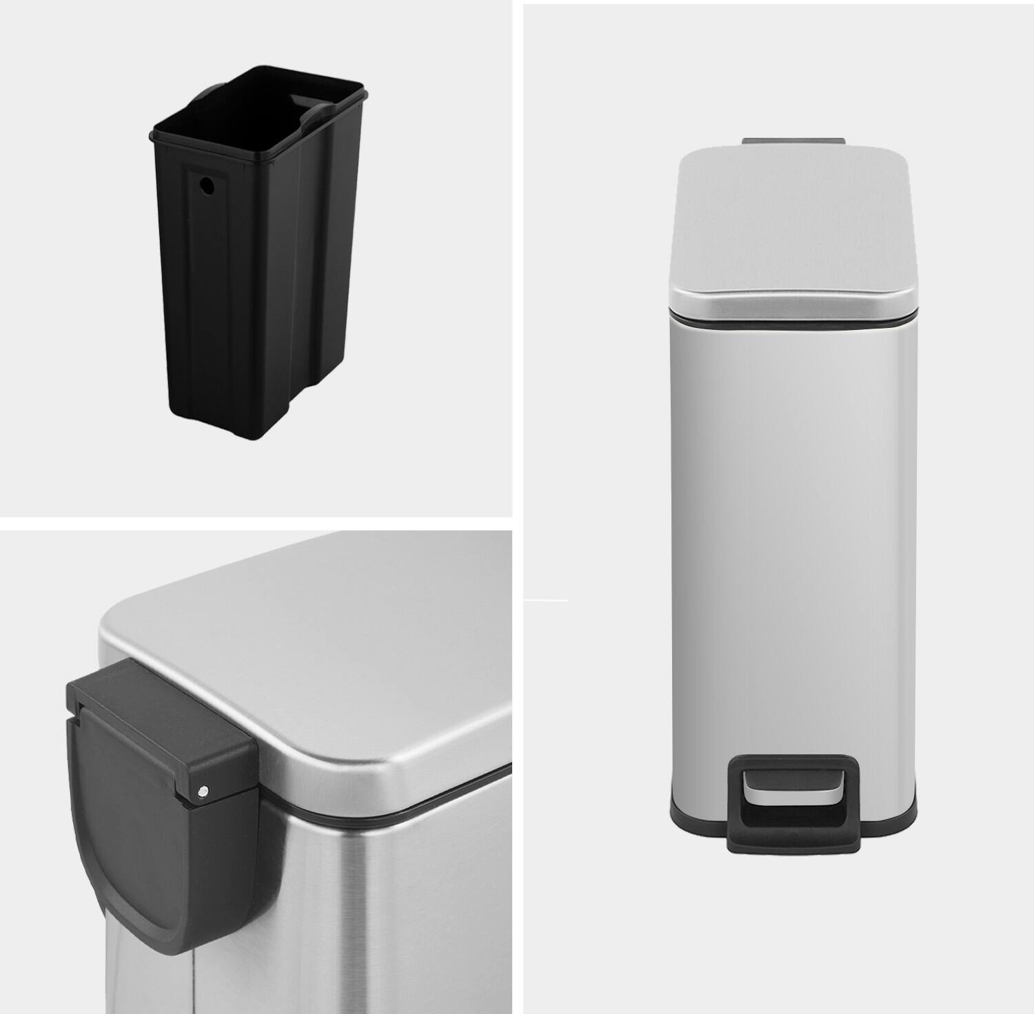 Alt View 2. Innovaze - Two 1.6 Gallon/6 Liter Rectangular Step-on Trash Can Set - Silver.