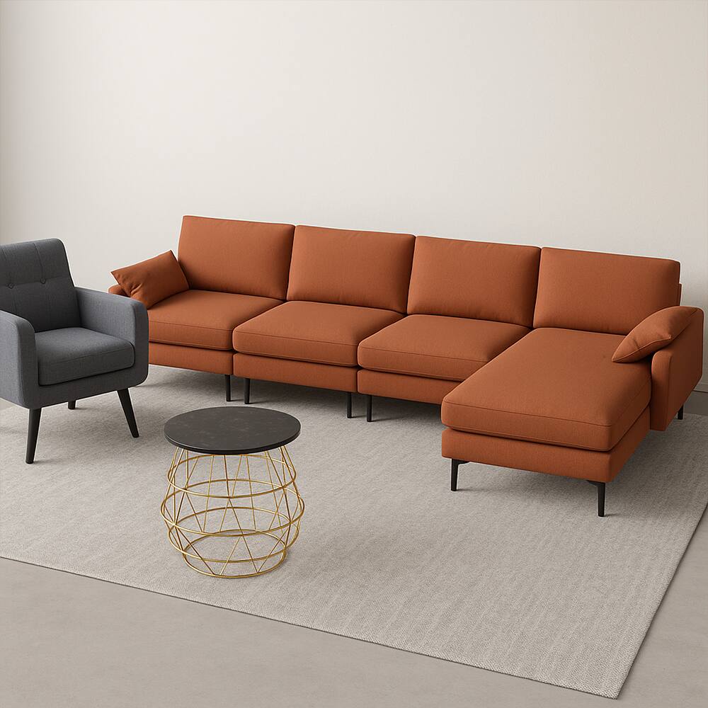 Front. Hivvago - 3-Piece Modern Living Room Furniture Set with L-Shaped Sectional Sofa, Accent Chair, and Side Table - Gray,Rust Red,Black+Gold.