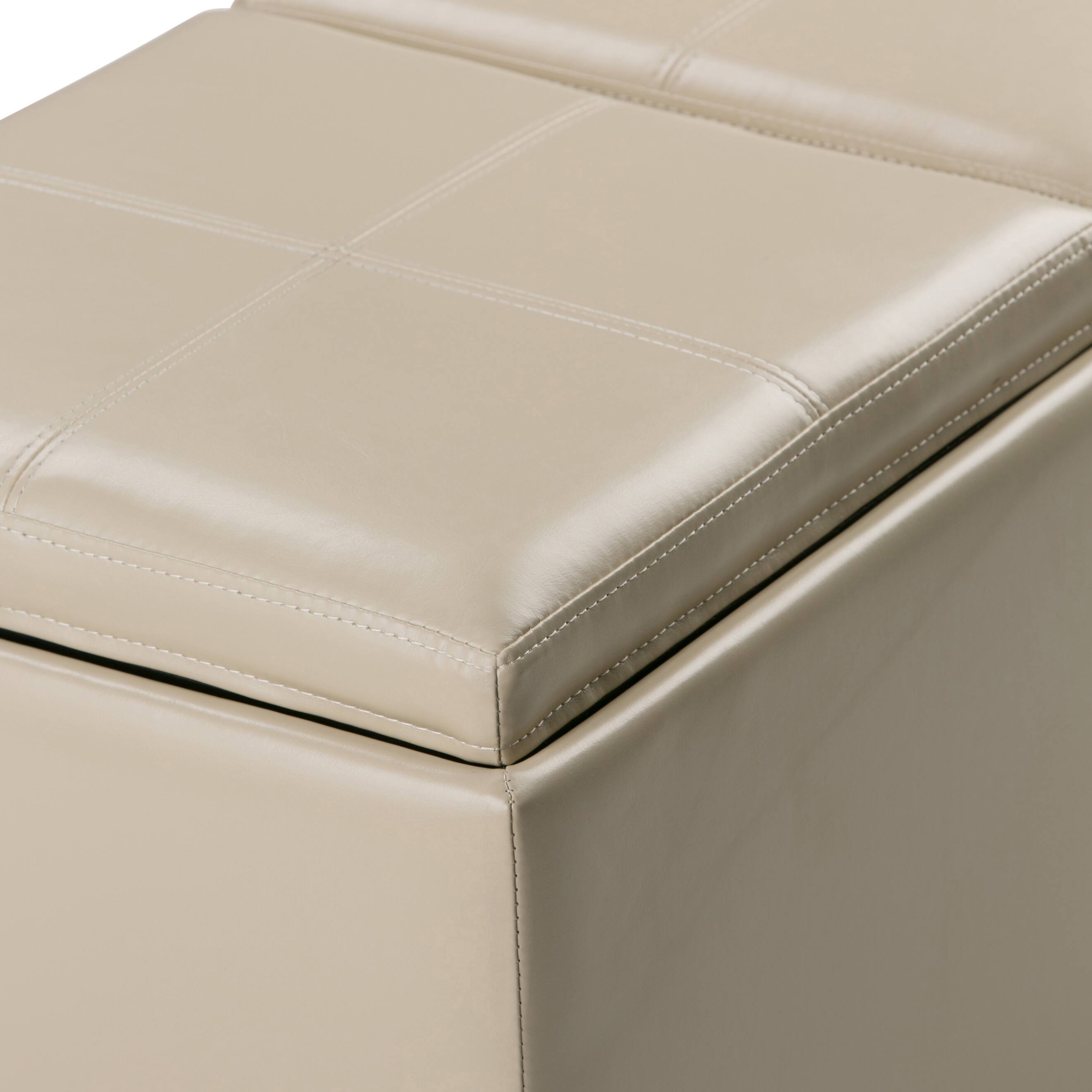 Alt View 2. Simpli Home - Avalon 35 inch Wide Contemporary Rectangle 5 Pc Storage Ottoman in Satin Cream Vegan Faux Leather, Assembled - Satin Cream.