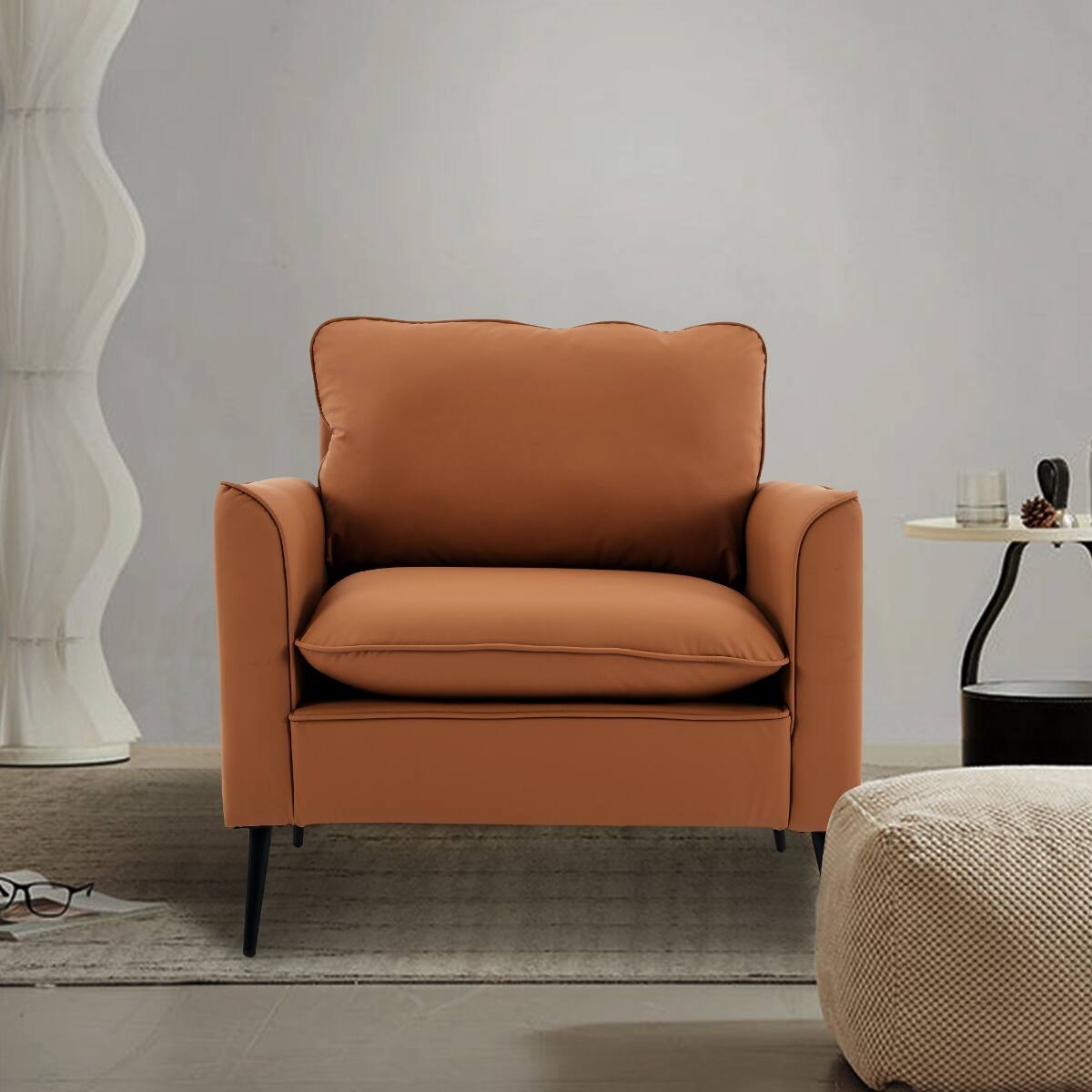 Alt View 7. Ropilly - Ropilly Brown Faux Leather Accent Chair Set, Retro Modern Single Upholstered Armchair for Living Room Bedroom - Brown.