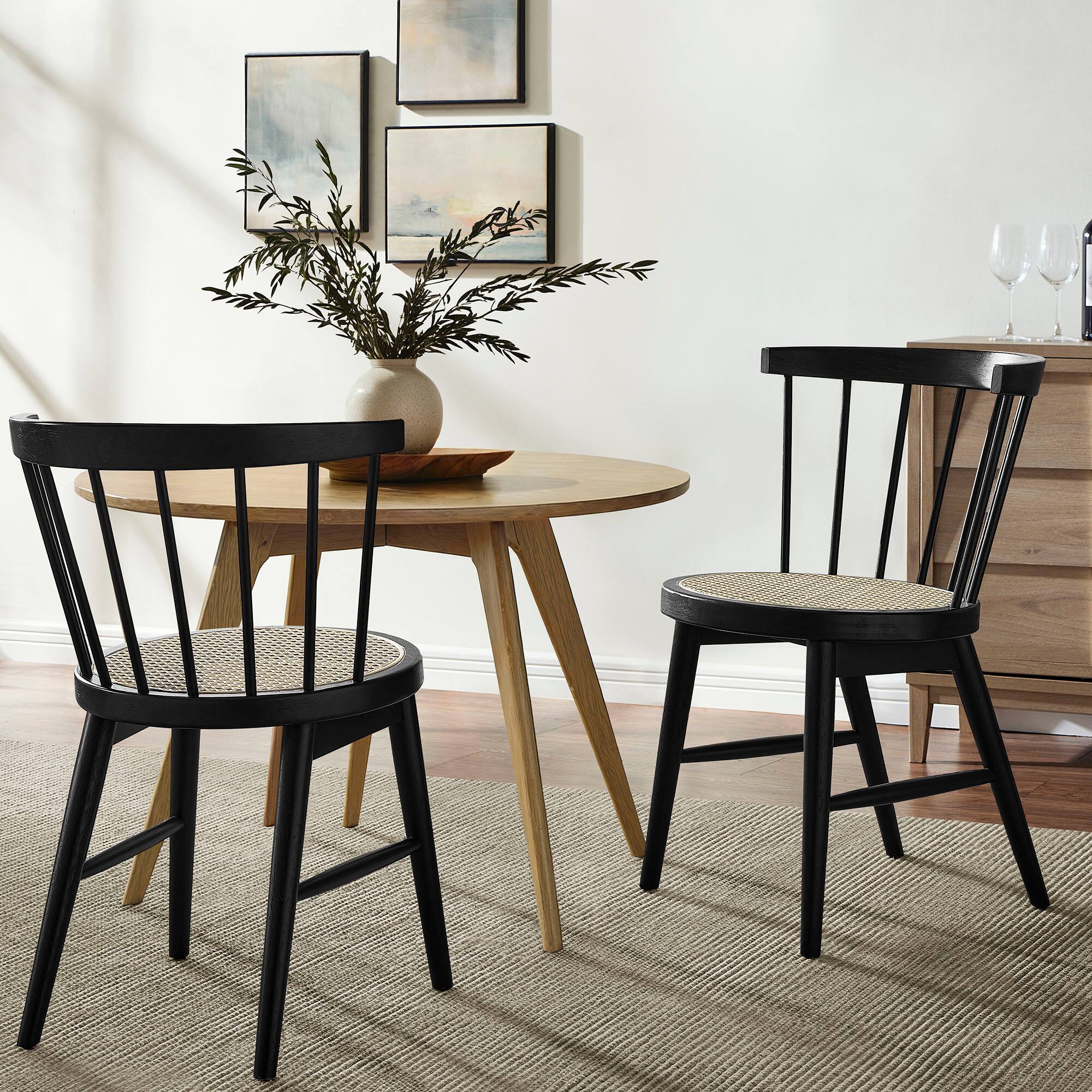 Alt View 5. Modway - Lykke Curved Spindle Back Dining Chairs Set of 2 by Modway - Black.