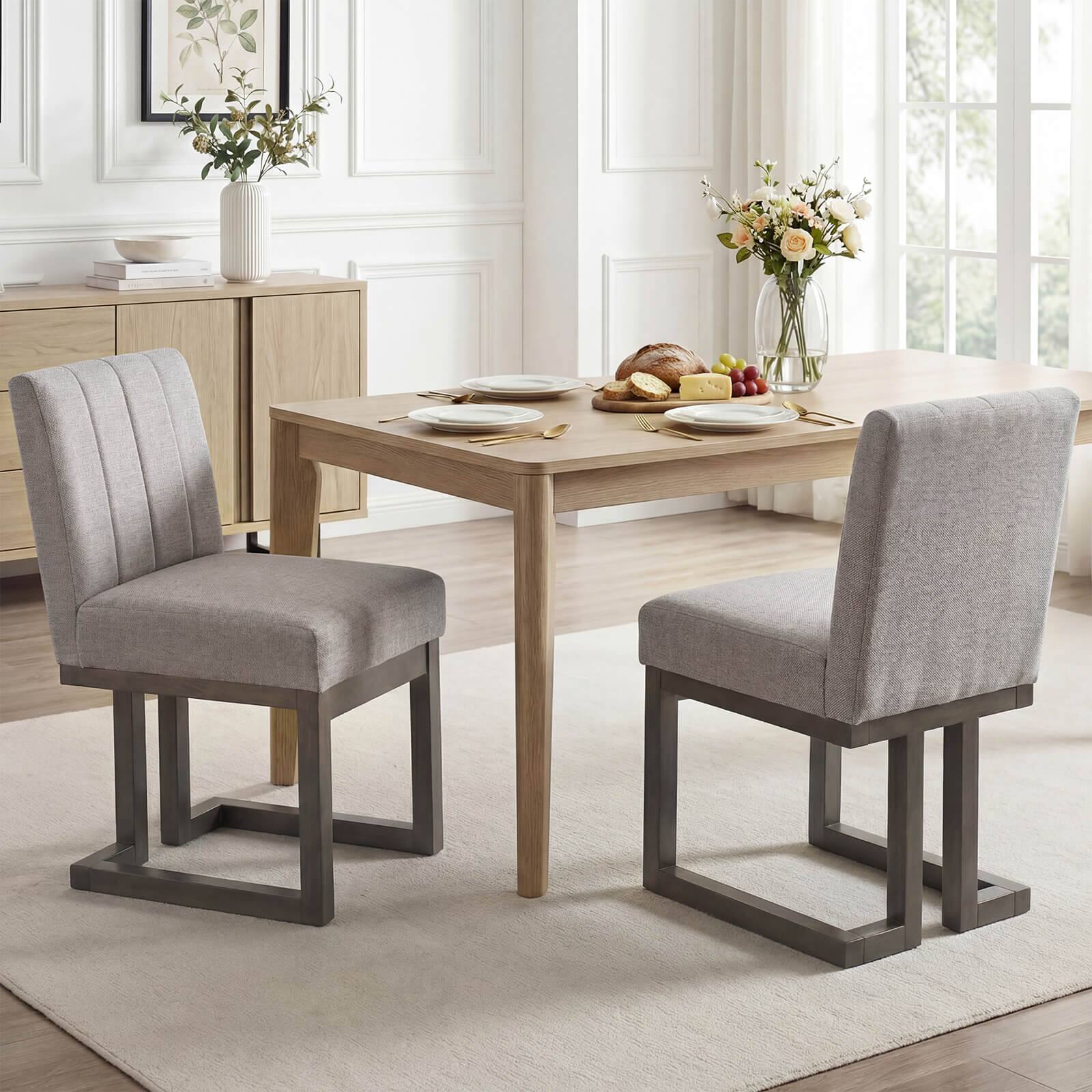 Alt View 3. Costway - Costway 4PCS Wooden Dining Chairs Modern Farmhouse Fabric Upholstered Kitchen Chairs - Beige + Gray.