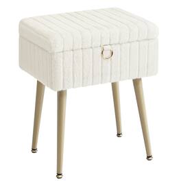 Songmics Home - Vanity Stool Chair with Storage, Makeup Stool, Footrest Footstool Ottoman, Metal Legs, Adjustable Feet, for Living Room - Cream White