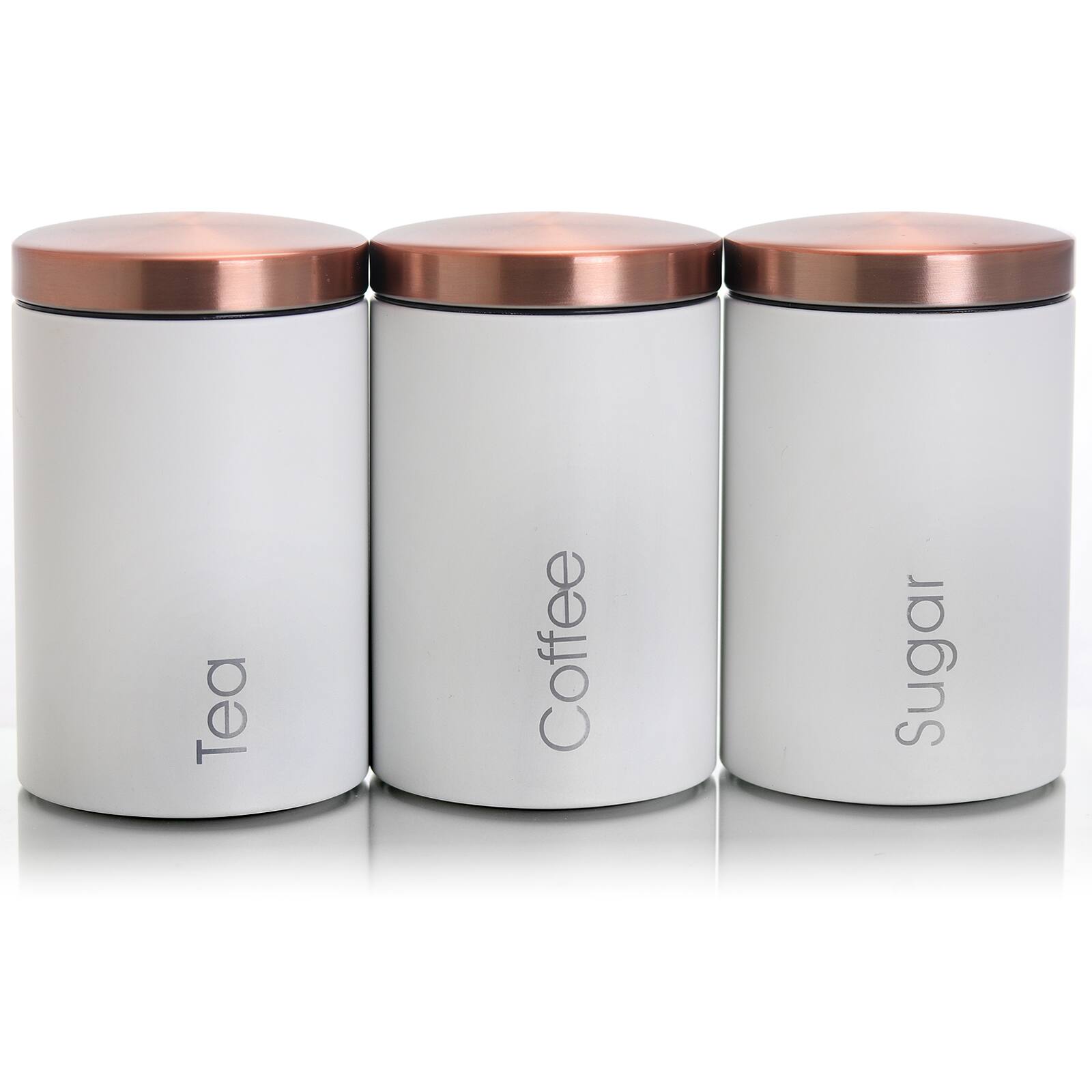 MegaChef - Essential Kitchen Storage 3 Piece Sugar, Coffee and Tea Canister Set in Matte White - White and Bronze