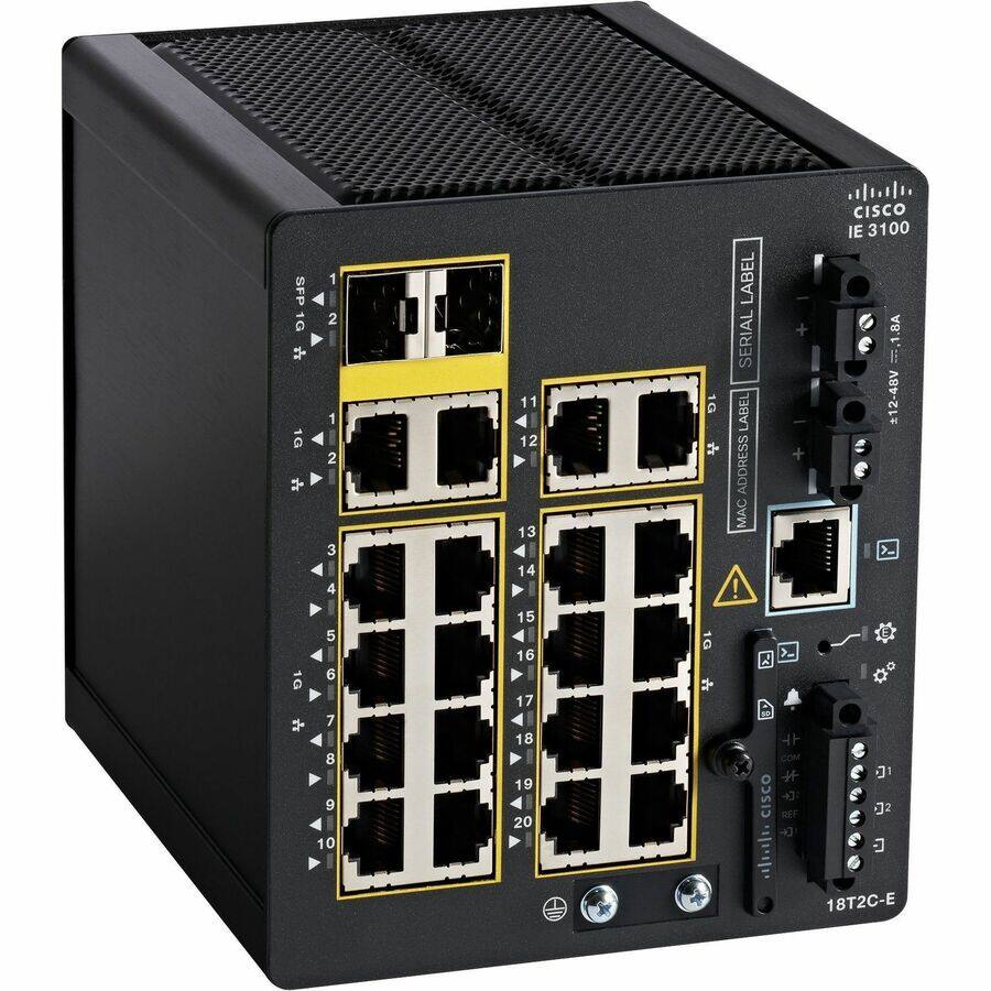 CISCO IE 3100

1 SFP 1G 2
1G 2
3 4
5 4
6 1G
7 4
8 9 10
11 12 13 14 15 16 17 18 19 20

SERIAL LABEL
ADDRESS LABEL
MAC

12-48V

CISCO
REF 2

18T2C-E

CISCO CISCO