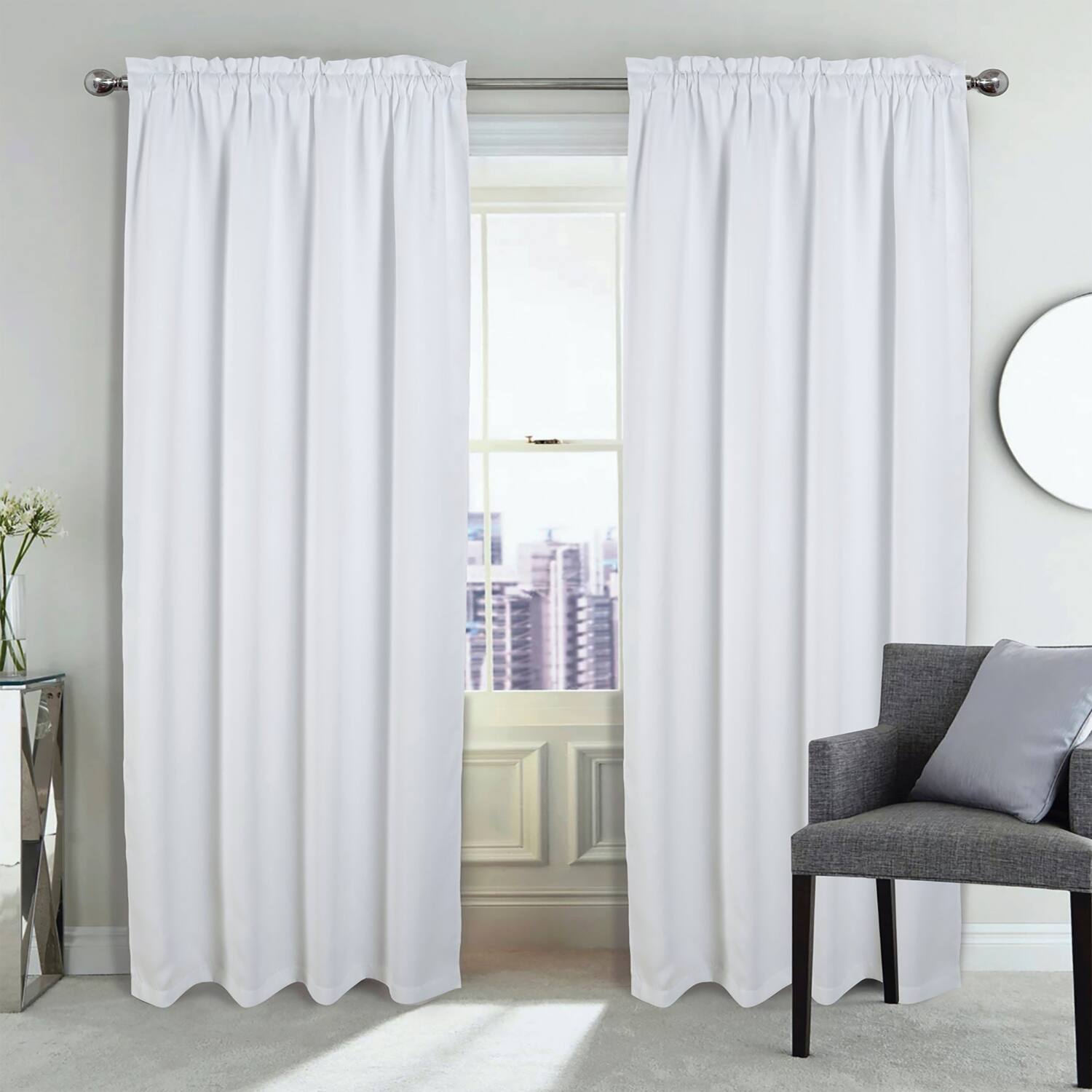 Angle. RT Designers Collection - RT Designers Collection 100% Polyester Twilight Blackout Rod Pocket Curtain Panel 54" x 84" White - White.