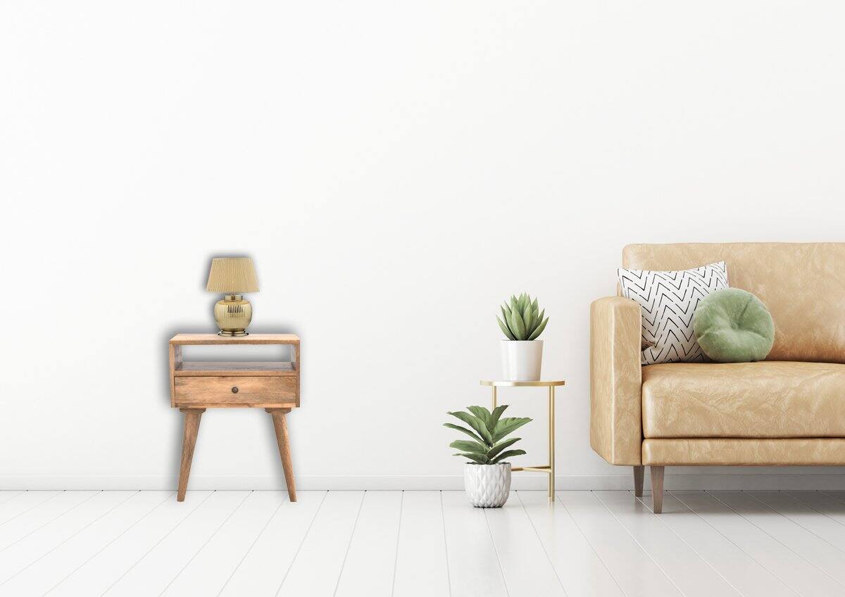 Alt View 6. Artisan Furniture - Artisan Furniture Solid Wood Modern Nightstand with 1 Drawer, 1 Open Slot, Nordic Legs, Oak-ish, Light Brown - Oak.