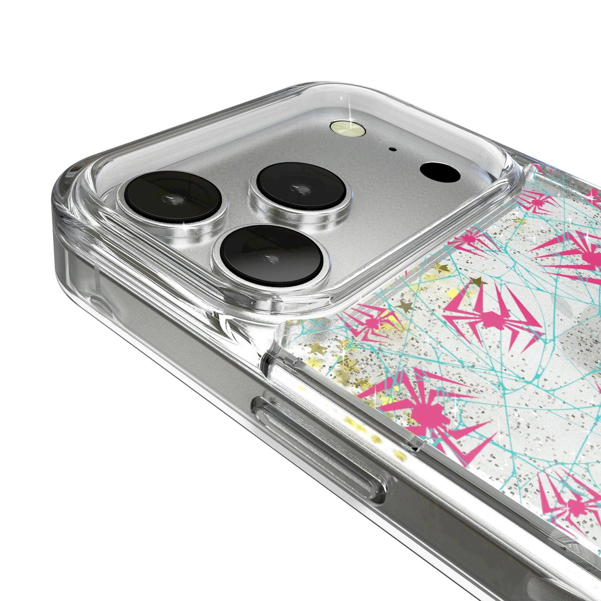 Left. Keyscaper - Marvel Pattern Glitter Phone Case - Apple iPhone 17 - Spider-Gwen.