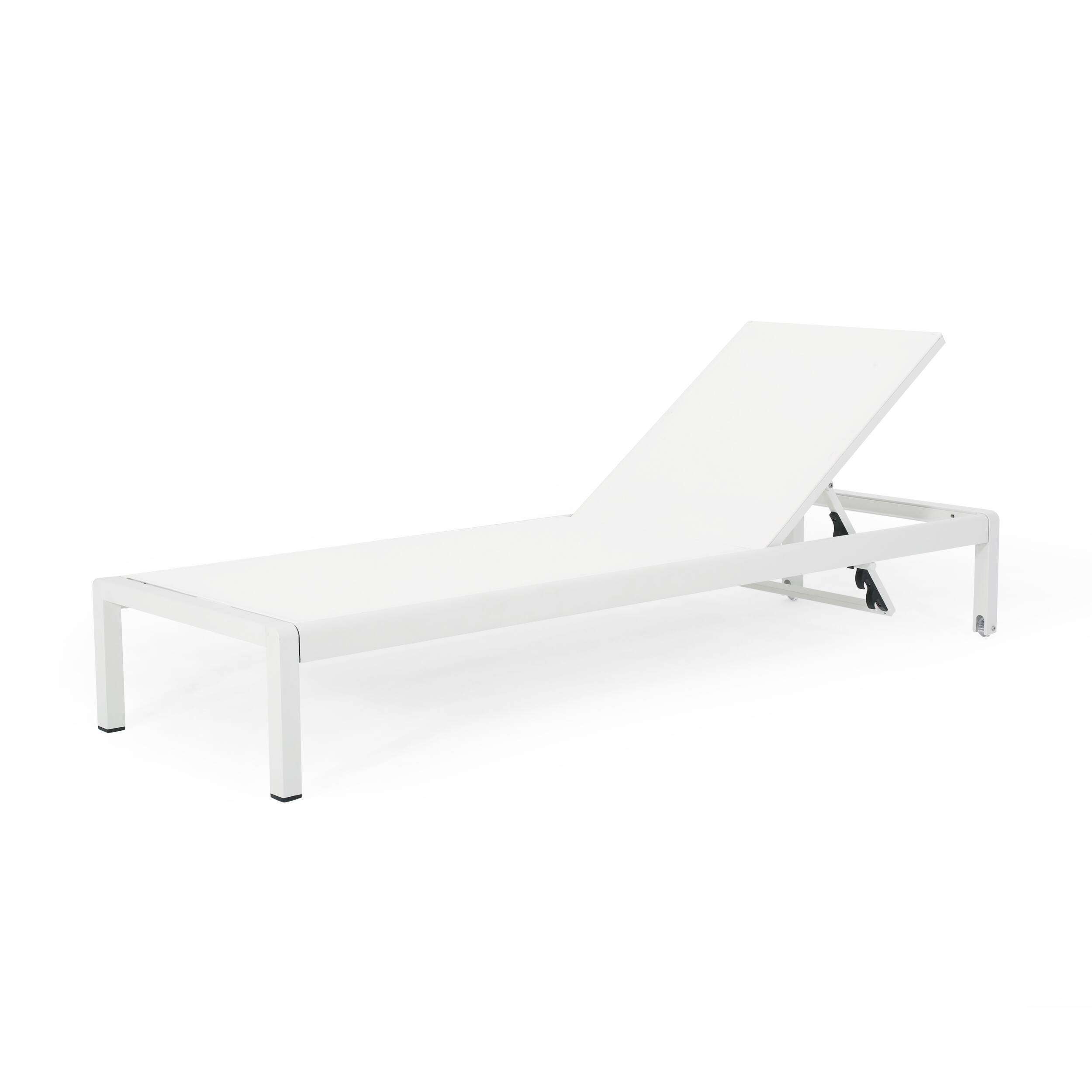 Angle. Mondawe - Adjustable Aluminum Frame Mesh Chaise Lounge with Wheels - White.