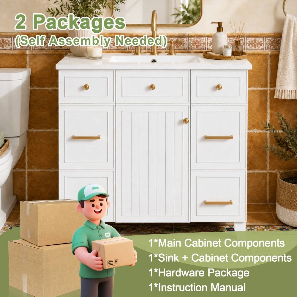 2 Packages (Self Assembly Needed)

1*Main Cabinet Components  
1*Sink + Cabinet Components  
1*Hardware Package  
1*Instruction Manual